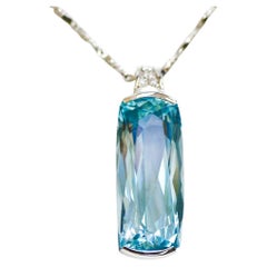 Vintage *Sales* IGI 14K 11.57 Ct Santa Maria Aquamarine Art Deco Style Pendant Necklace