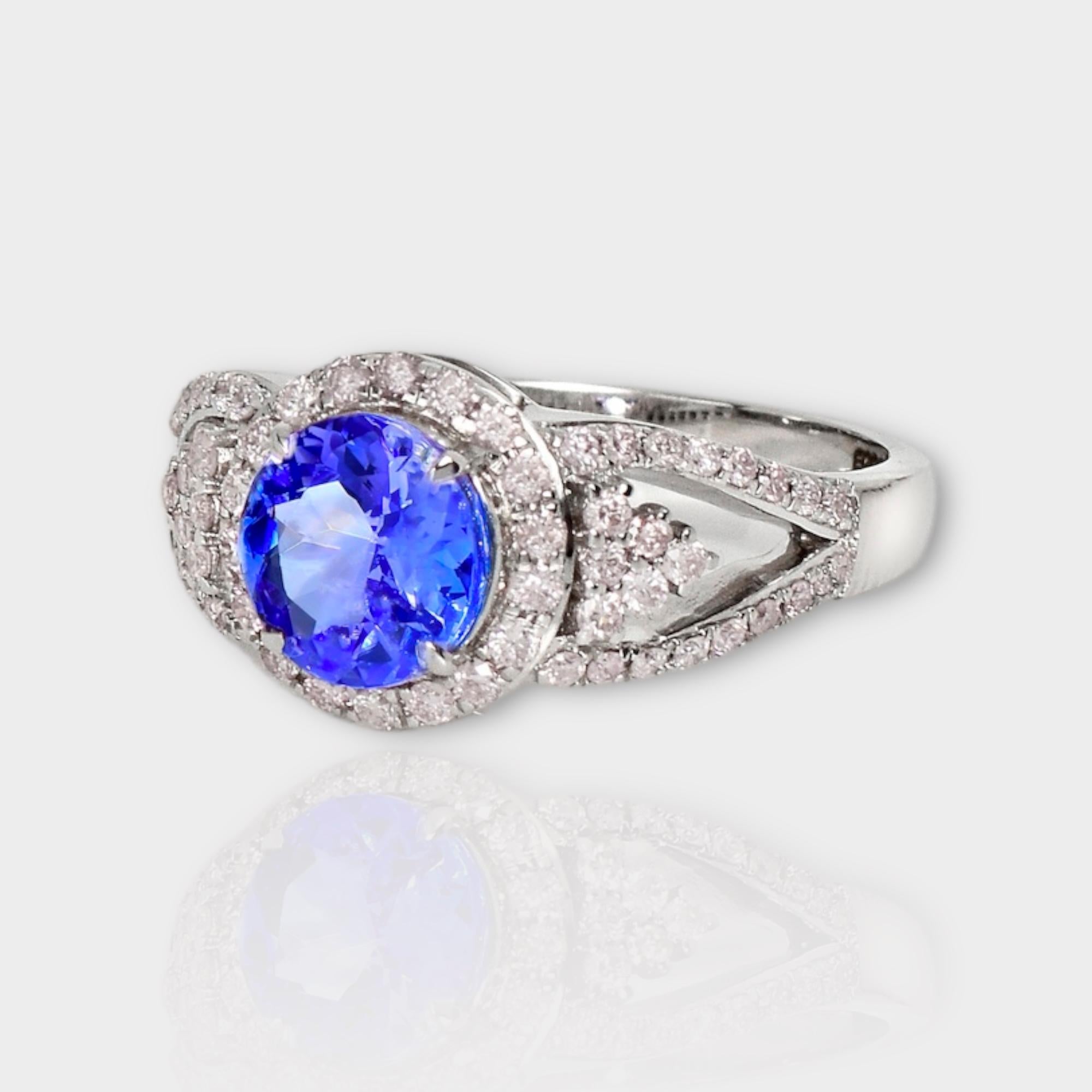 Contemporary IGI 14K 1.19 ct Tanzanite&Pink Diamond Antique Art Deco Engagement Ring For Sale
