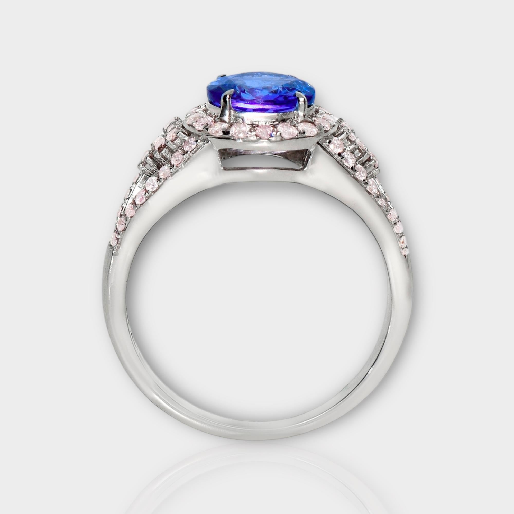 Round Cut IGI 14K 1.19 ct Tanzanite&Pink Diamond Antique Art Deco Engagement Ring For Sale