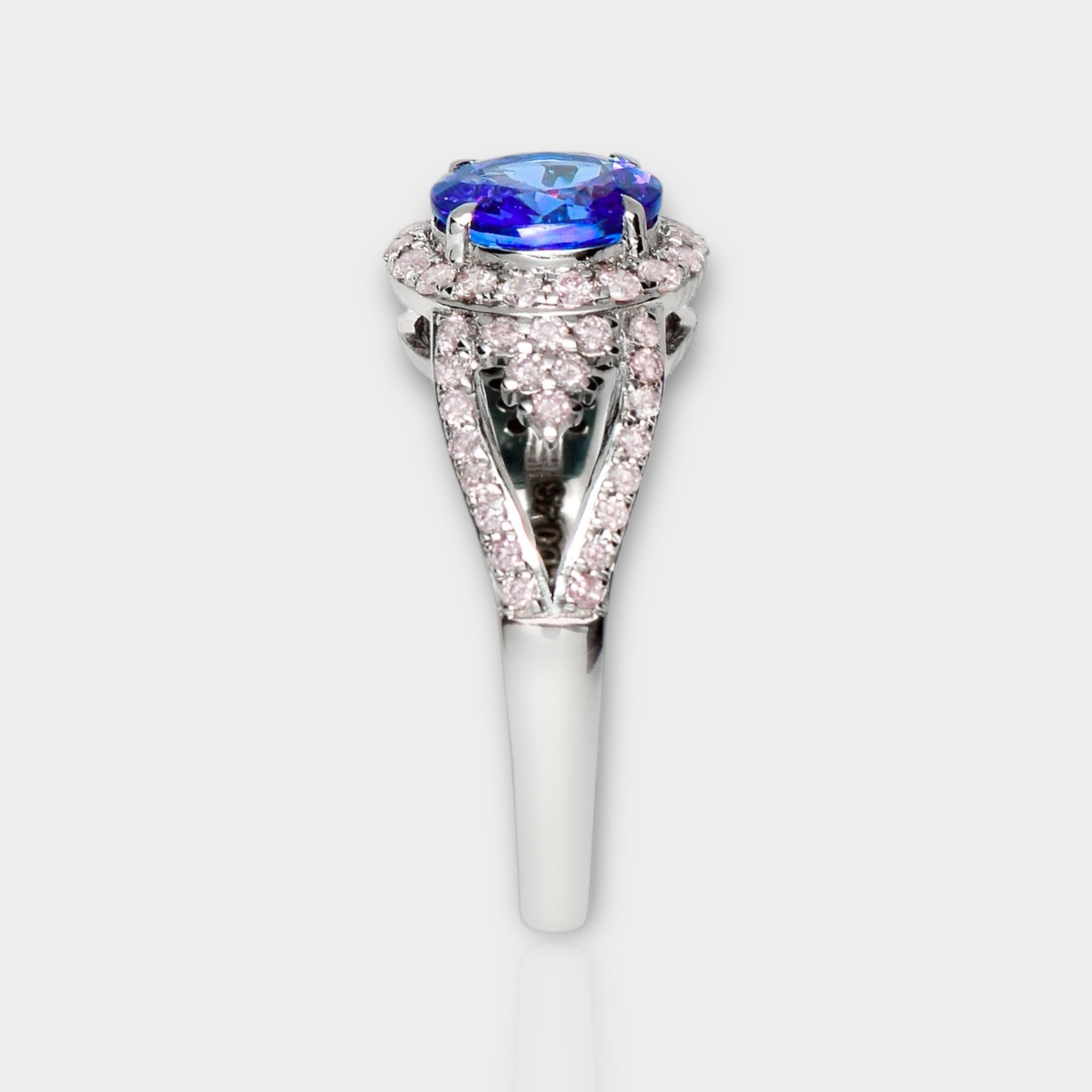 IGI 14K 1.19 ct Tanzanite&Pink Diamond Antique Art Deco Engagement Ring In New Condition For Sale In Kaohsiung City, TW