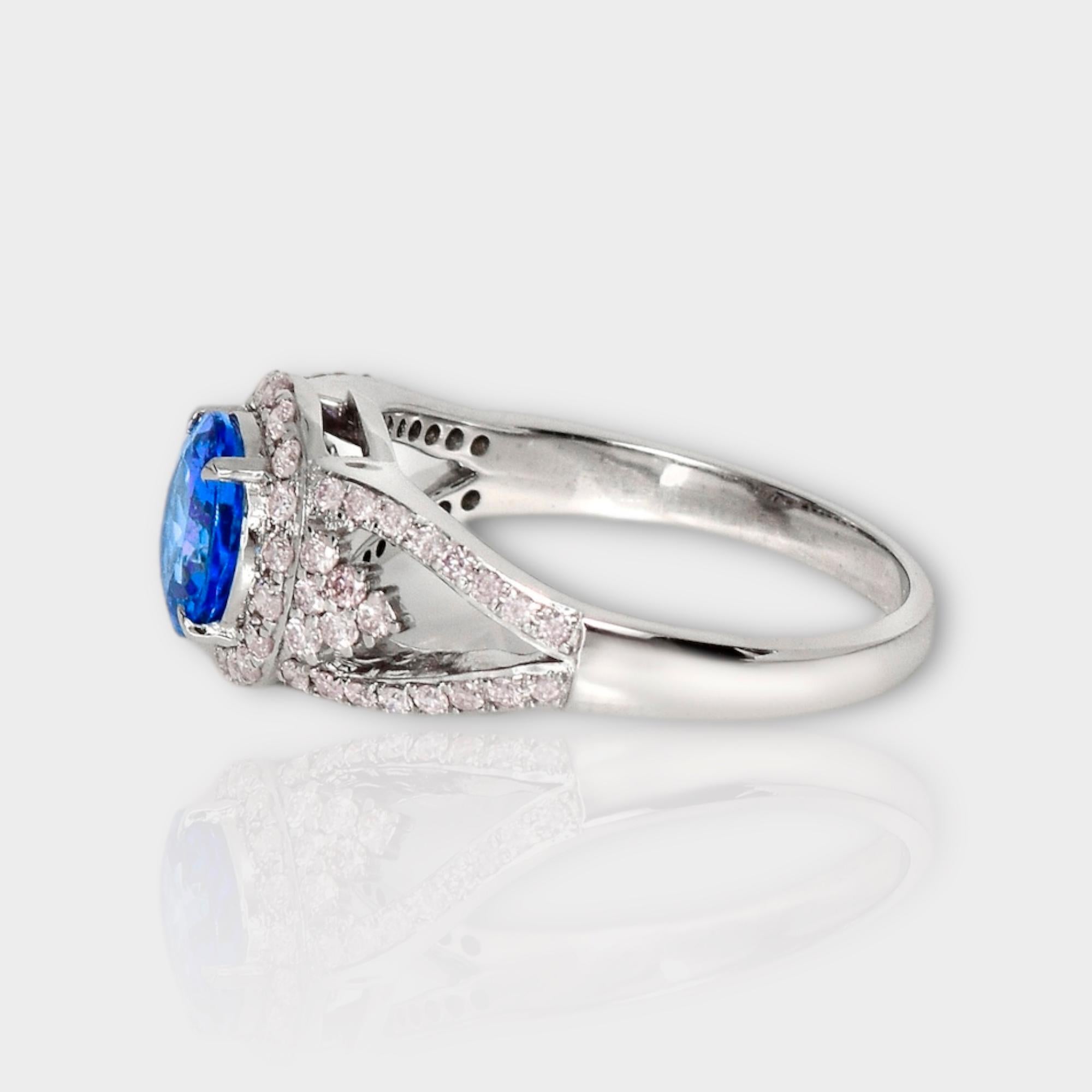 Women's IGI 14K 1.19 ct Tanzanite&Pink Diamond Antique Art Deco Engagement Ring For Sale