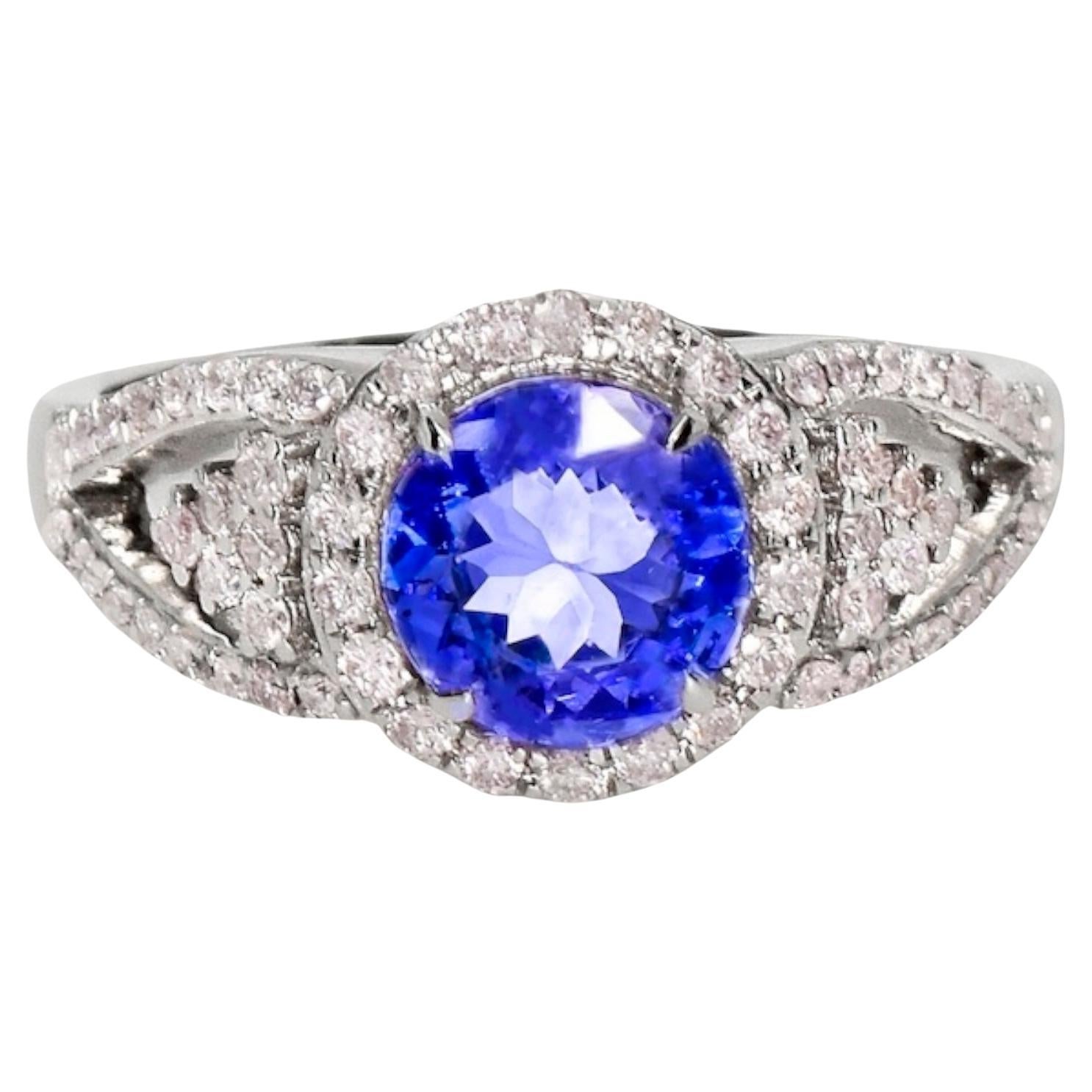 IGI 14K 1.19 ct Tanzanite&Pink Diamond Antique Art Deco Engagement Ring For Sale