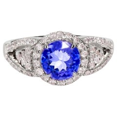 IGI 14K 1.19 ct Tanzanite&Pink Diamond Used Art Deco Engagement Ring