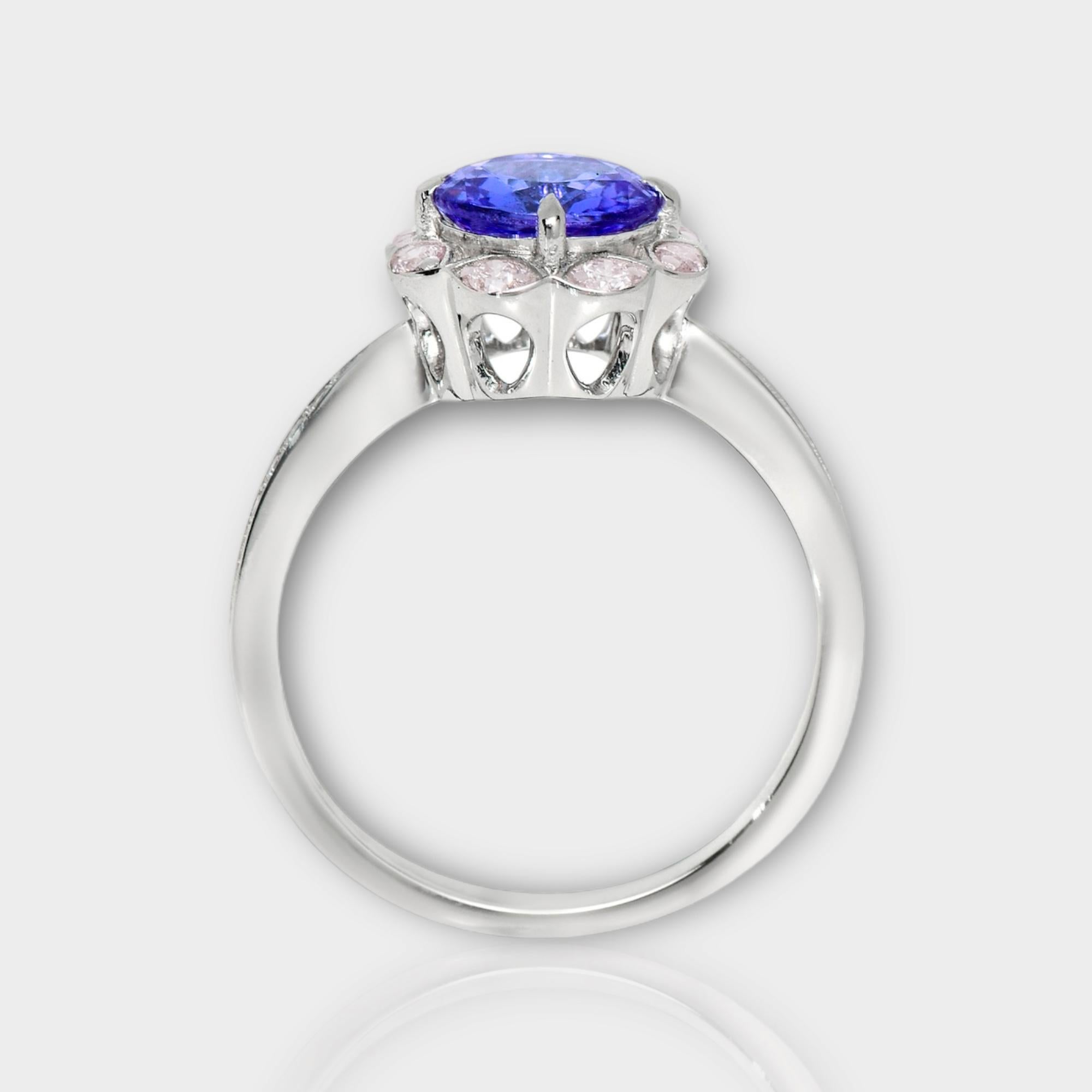 Round Cut IGI 14K 1.21 ct Tanzanite&Pink Diamond Antique Art Deco Engagement Ring For Sale