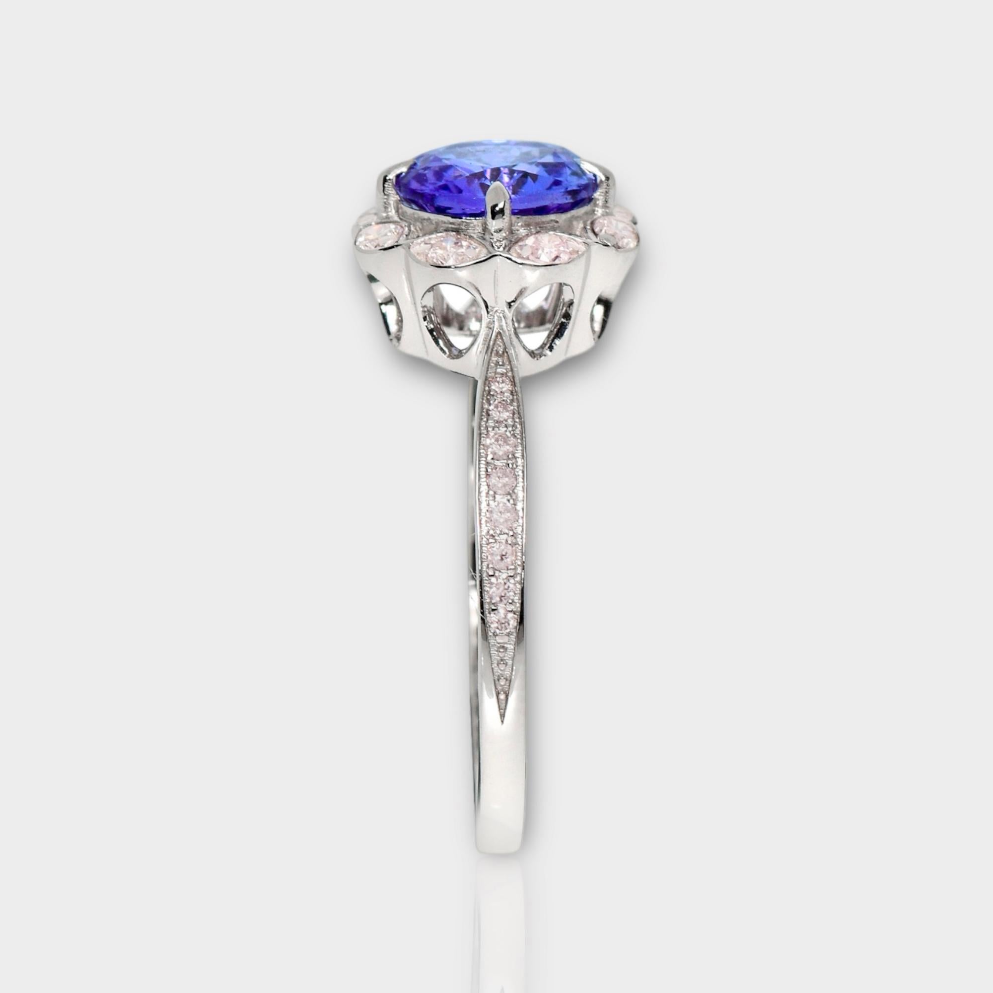 IGI 14K 1.21 ct Tanzanite&Pink Diamond Antique Art Deco Engagement Ring In New Condition For Sale In Kaohsiung City, TW