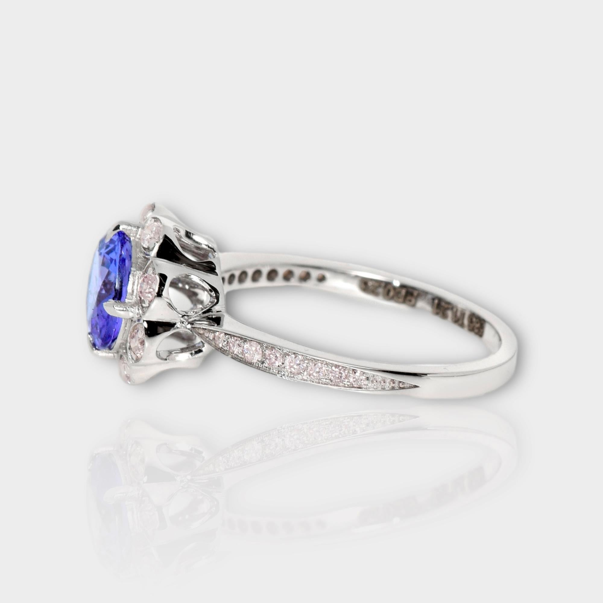 Women's IGI 14K 1.21 ct Tanzanite&Pink Diamond Antique Art Deco Engagement Ring For Sale