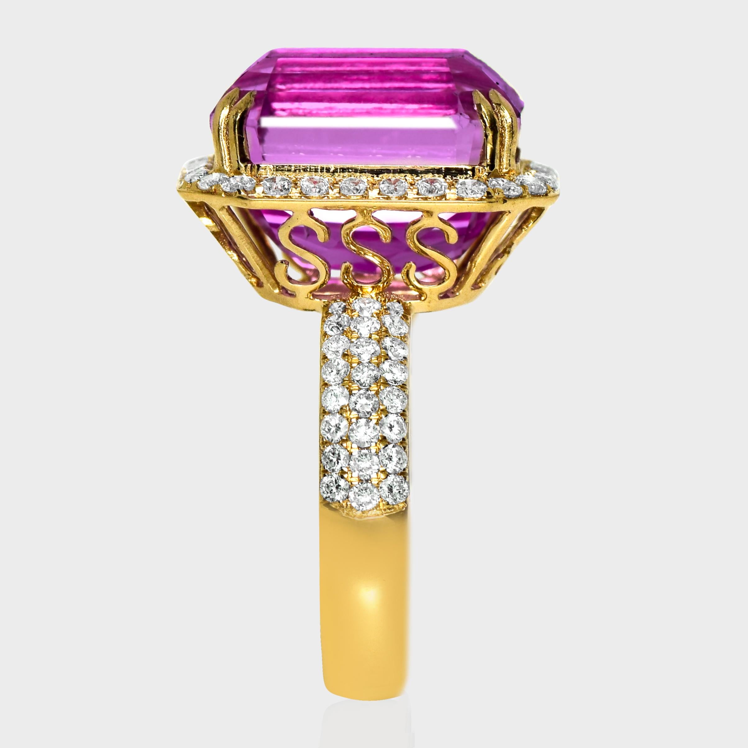 IGI 14K 12,15 ct Kunzita&Diamante Anillo de compromiso Art Decó antiguo en Nuevo estado para la venta en Kaohsiung City, TW