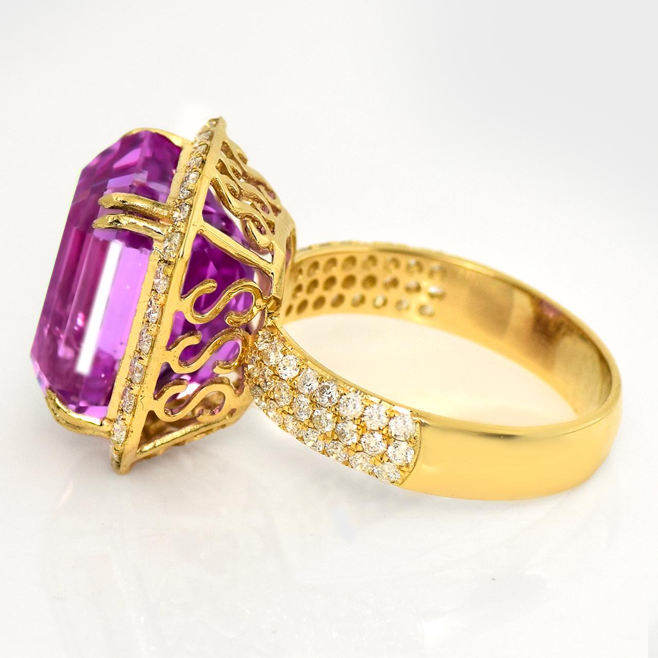 De las mujeres IGI 14K 12,15 ct Kunzita&Diamante Anillo de compromiso Art Decó antiguo en venta