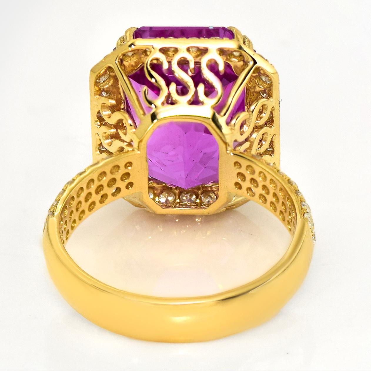 IGI 14K 12,15 ct Kunzita&Diamante Anillo de compromiso Art Decó antiguo en venta 1