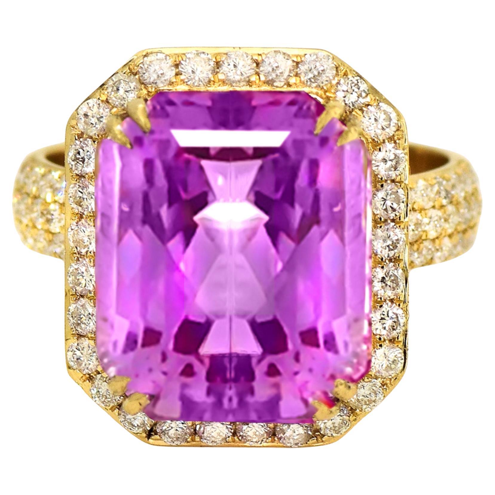 Anello di fidanzamento IGI 14K 12,15 ct Kunzite&Diamante Arte Antiques