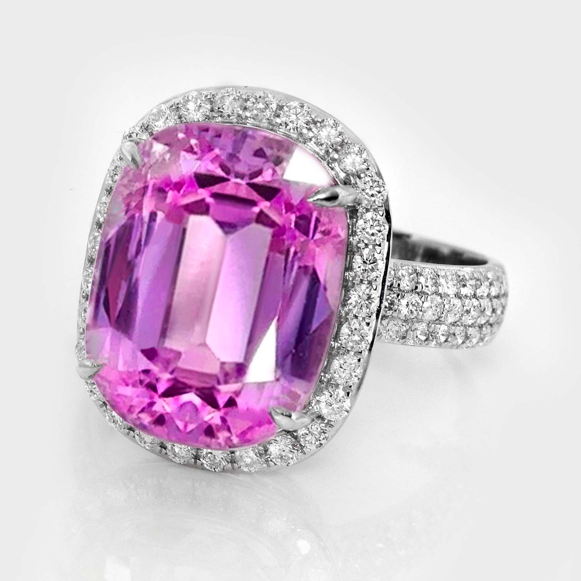 Contemporaneo Anello di fidanzamento Art Deco 89 IGI 14K 12,89 ct Kunzite e diamanti antichi in vendita
