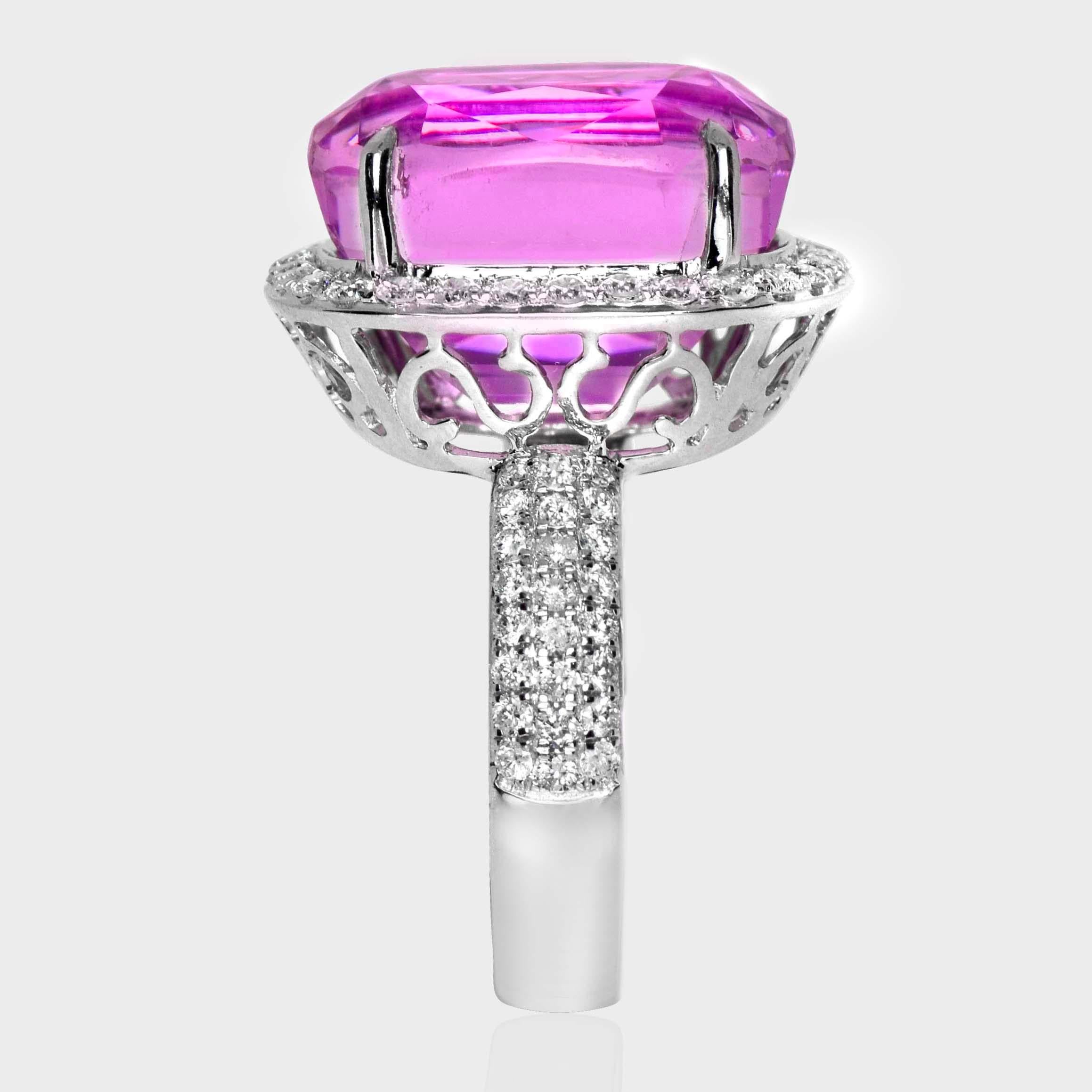 Anello di fidanzamento Art Deco 89 IGI 14K 12,89 ct Kunzite e diamanti antichi In condizioni Nuovo in vendita a Kaohsiung City, TW