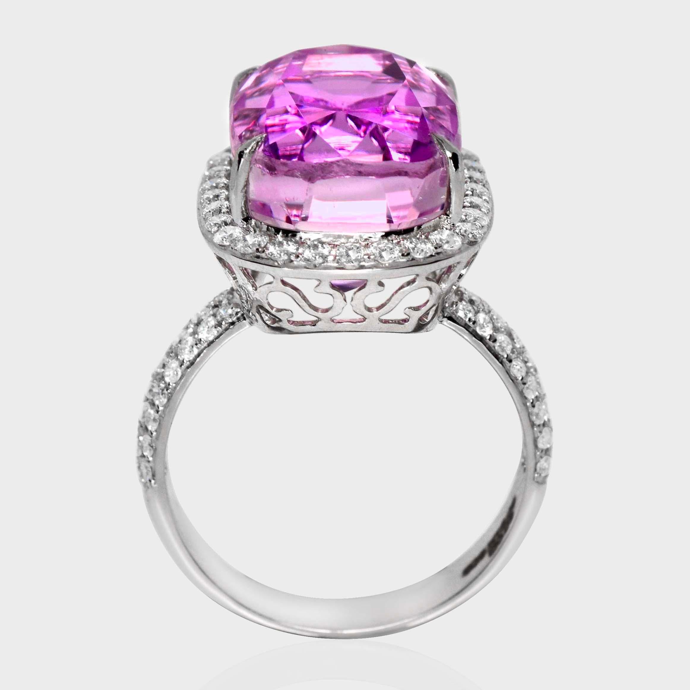 Donna Anello di fidanzamento Art Deco 89 IGI 14K 12,89 ct Kunzite e diamanti antichi in vendita
