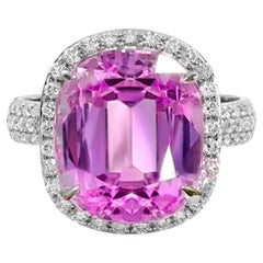 IGI 14K 12,89 ct Kunzita&Diamante Anillo de compromiso antiguo Art Deco