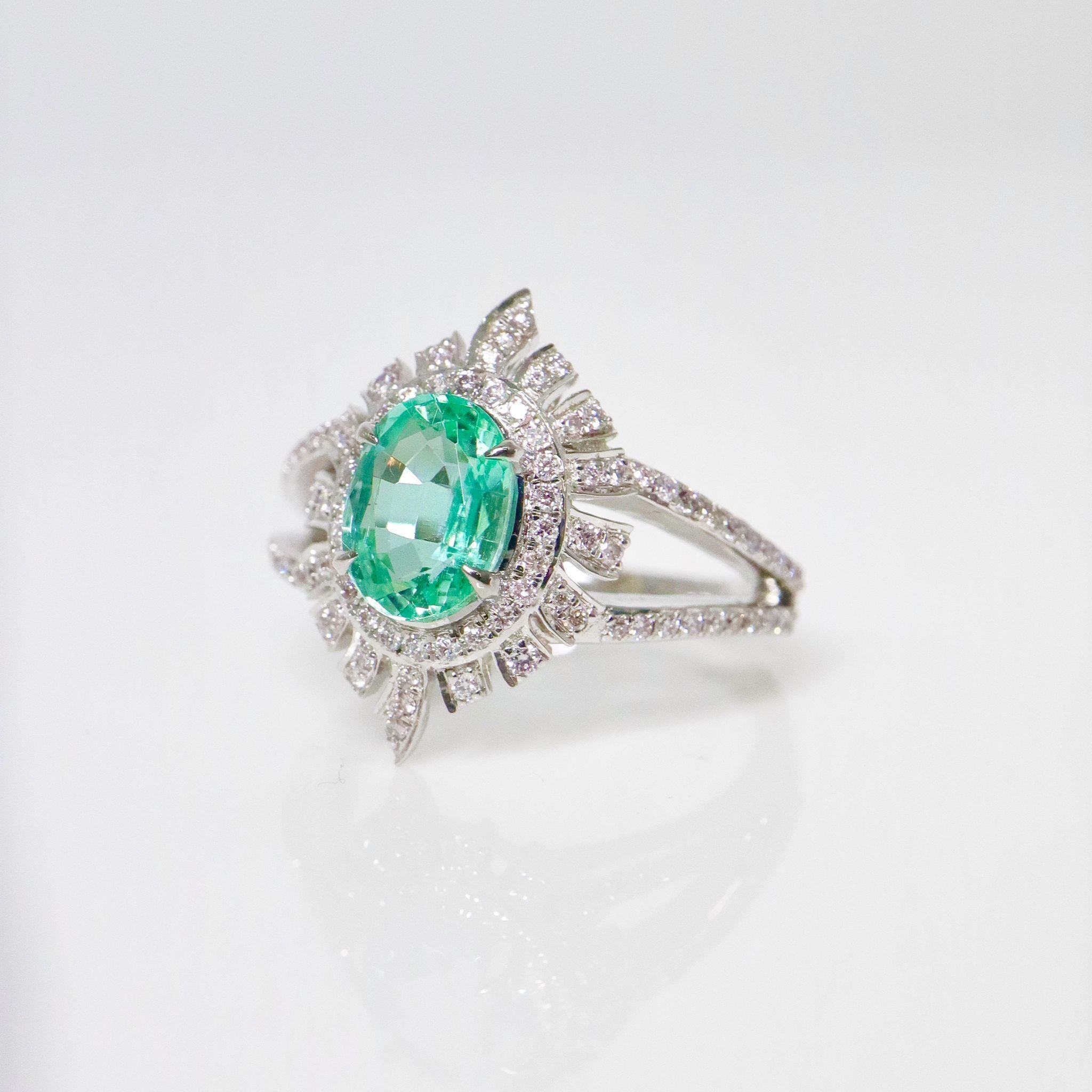 IGI 14K 1.30 Ct Natural Emerald&Pink Diamonds Antique Engagement Ring im Angebot 1