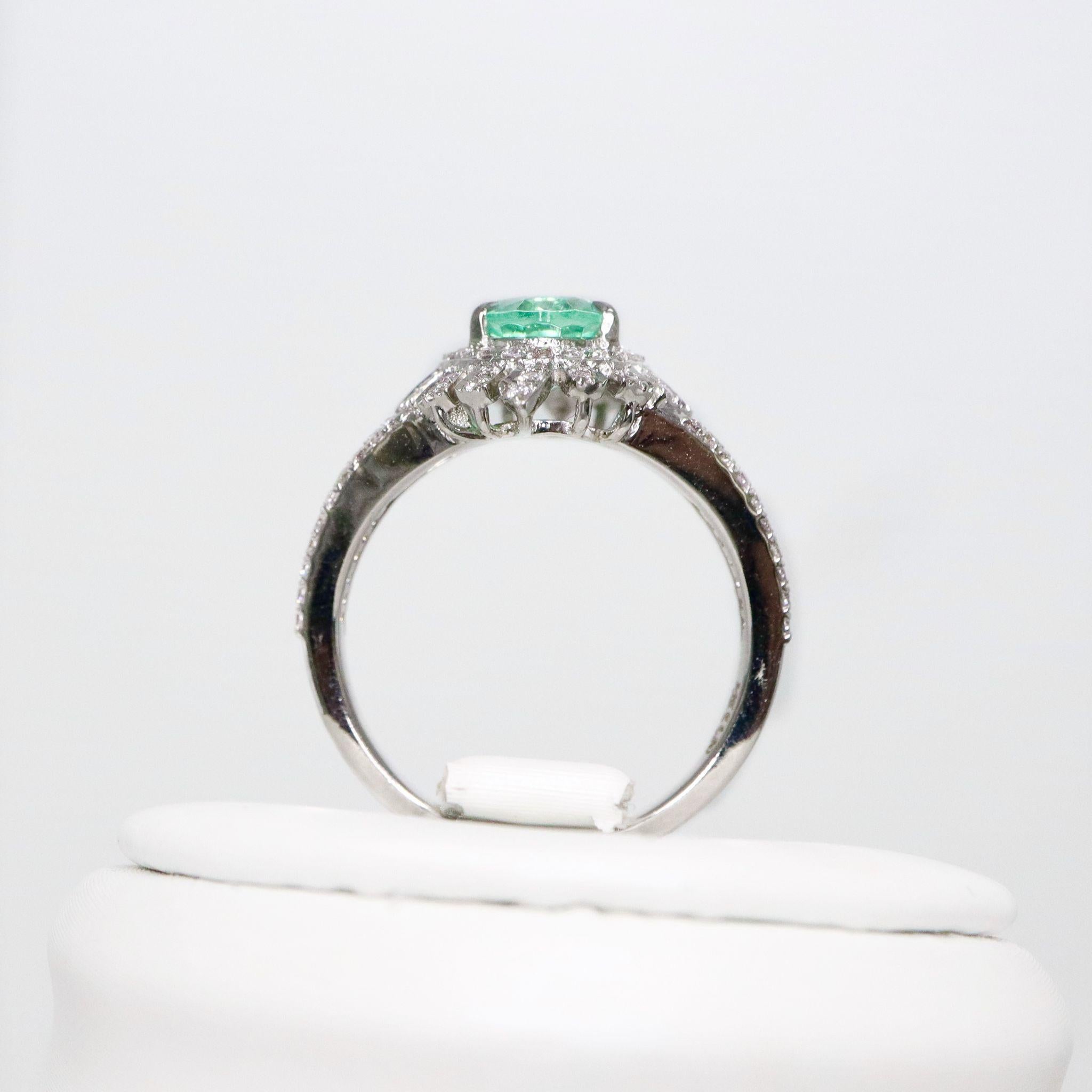 IGI 14K 1.30 Ct Natural Emerald&Pink Diamonds Antique Engagement Ring im Angebot 2