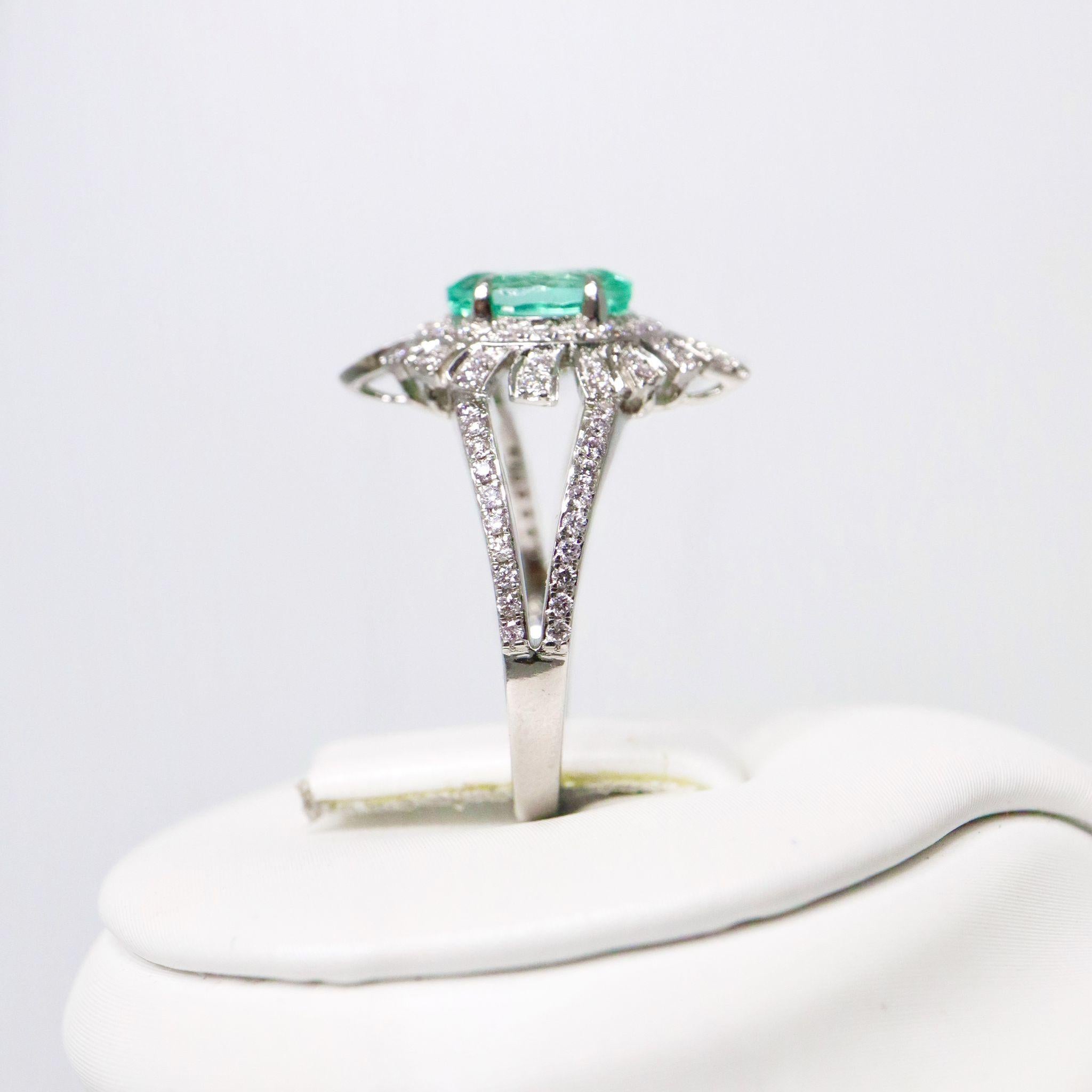 IGI 14K 1.30 Ct Natural Emerald&Pink Diamonds Antique Engagement Ring im Angebot 3