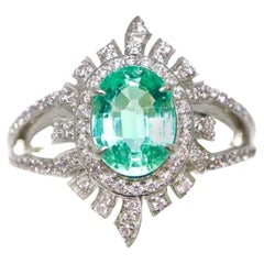 IGI 14K 1.30 Ct Natural Emerald&Pink Diamonds Antique Engagement Ring
