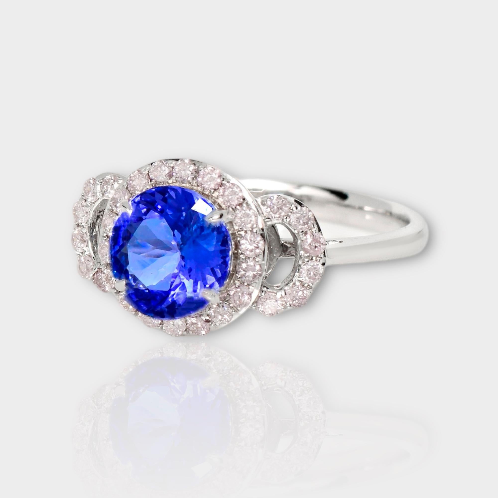 Contemporary IGI 14K 1.30 ct Tanzanite&Pink Diamond Antique Art Deco Engagement Ring For Sale