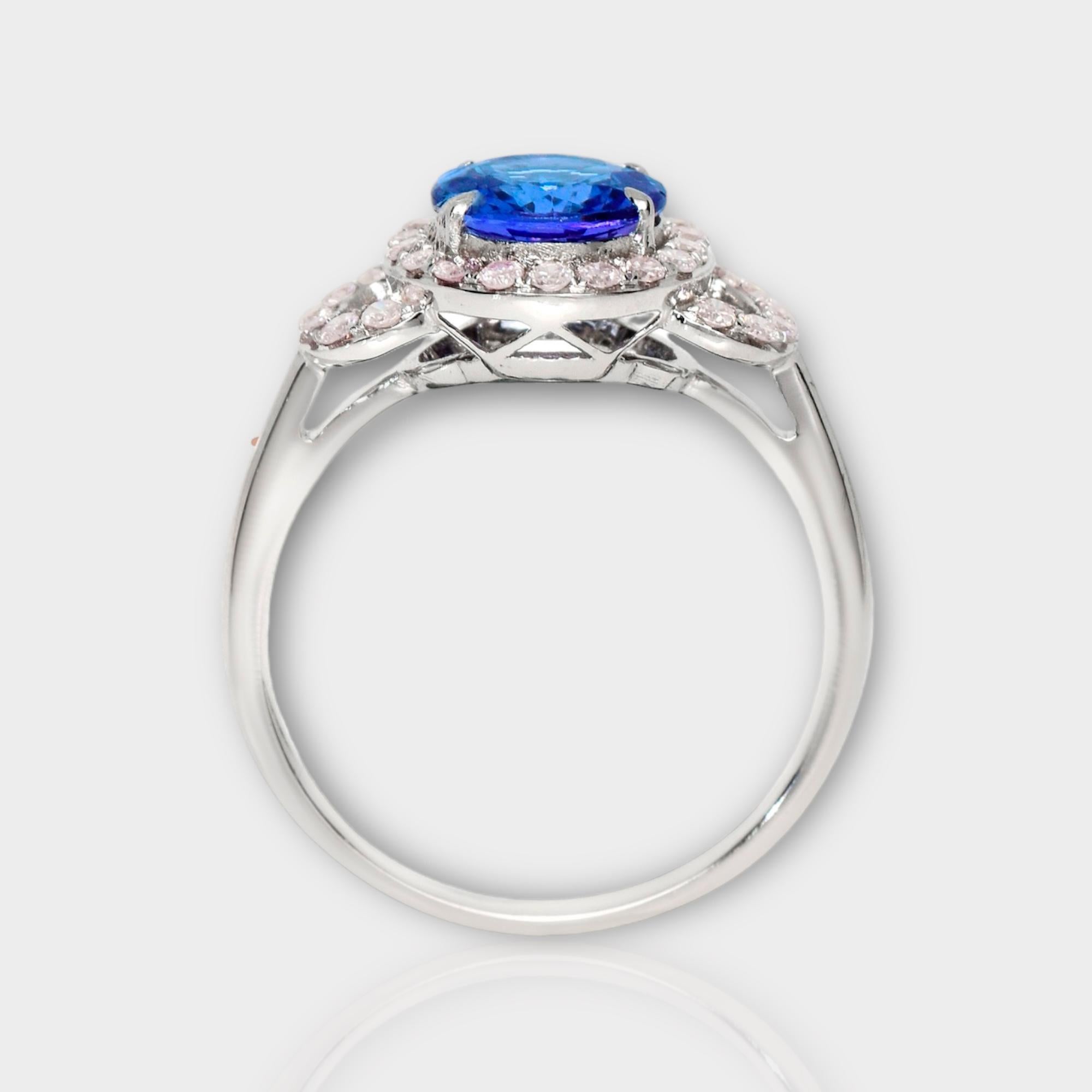 Round Cut IGI 14K 1.30 ct Tanzanite&Pink Diamond Antique Art Deco Engagement Ring For Sale