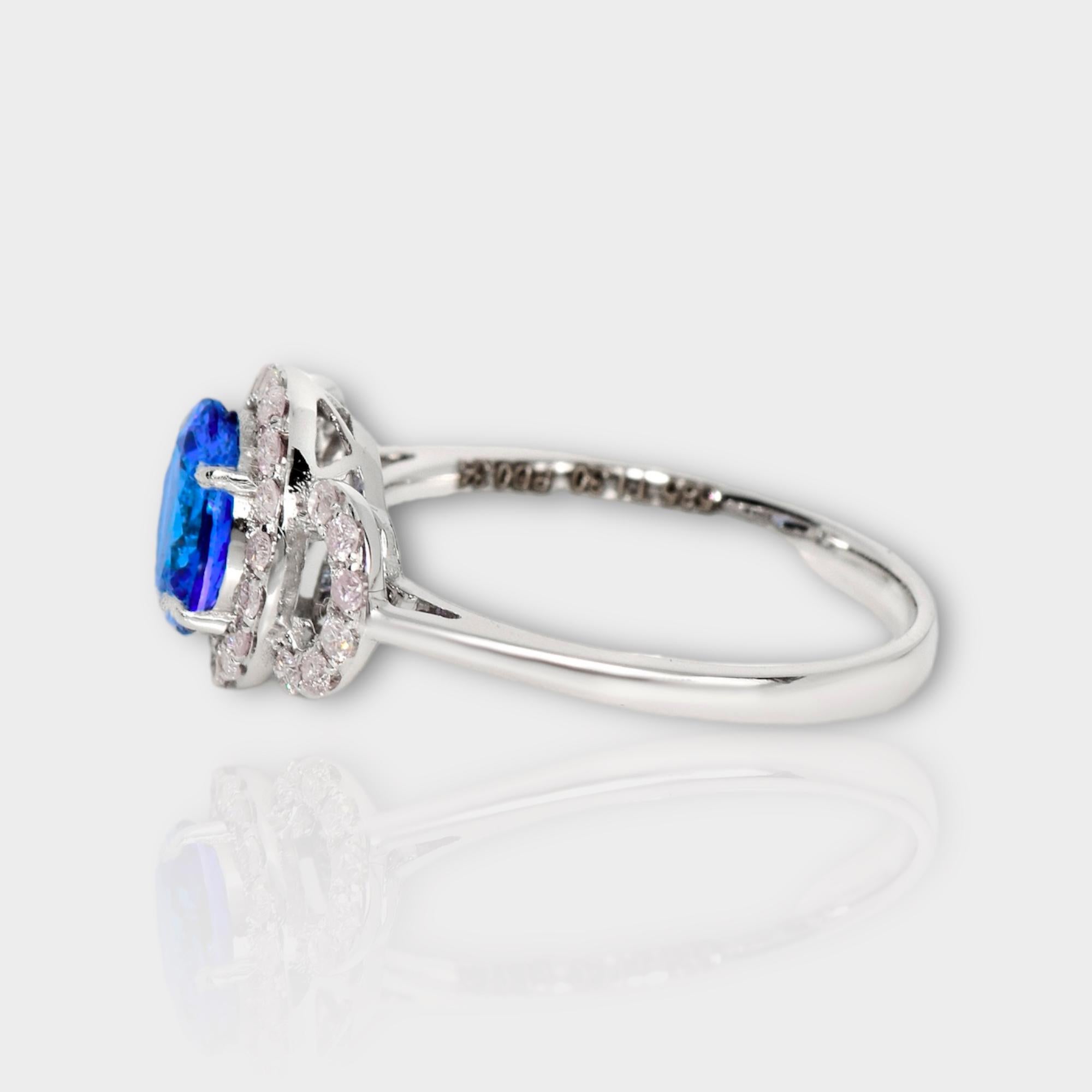 Women's IGI 14K 1.30 ct Tanzanite&Pink Diamond Antique Art Deco Engagement Ring For Sale