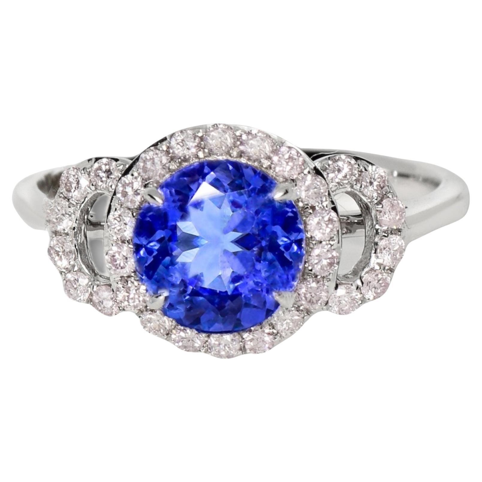 IGI 14K 1.30 ct Tanzanite&Pink Diamond Antique Art Deco Engagement Ring For Sale