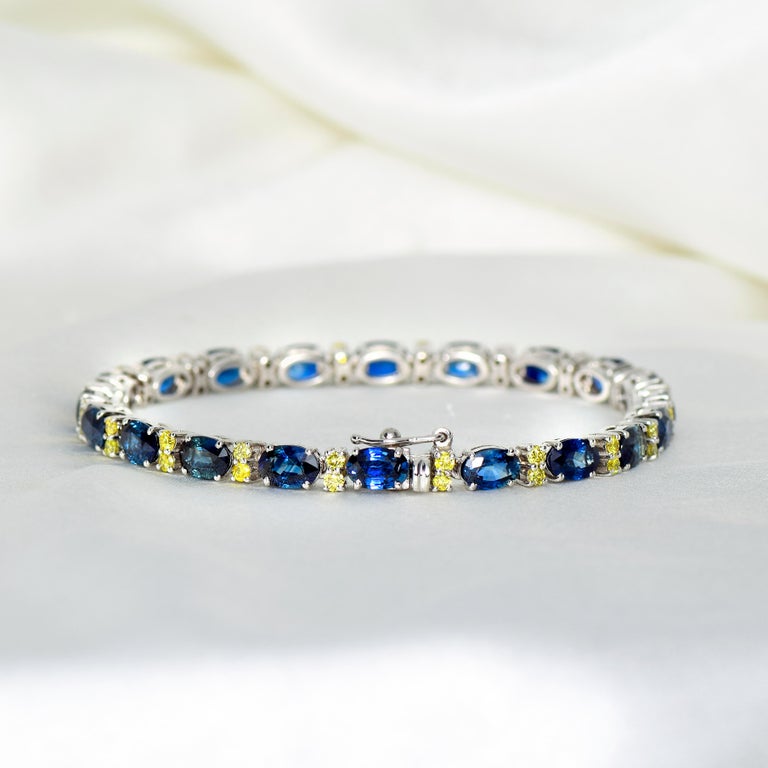 IGI 14k 13.20 Carat Blue Sapphire&Diamond Antique Art Deco Style Tennis