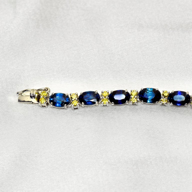 IGI 14k 13.20 Carat Blue Sapphire&Diamond Antique Art Deco Style Tennis