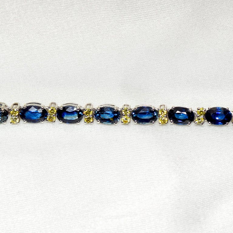 IGI 14k 13.20 Carat Blue Sapphire&Diamond Antique Art Deco Style Tennis