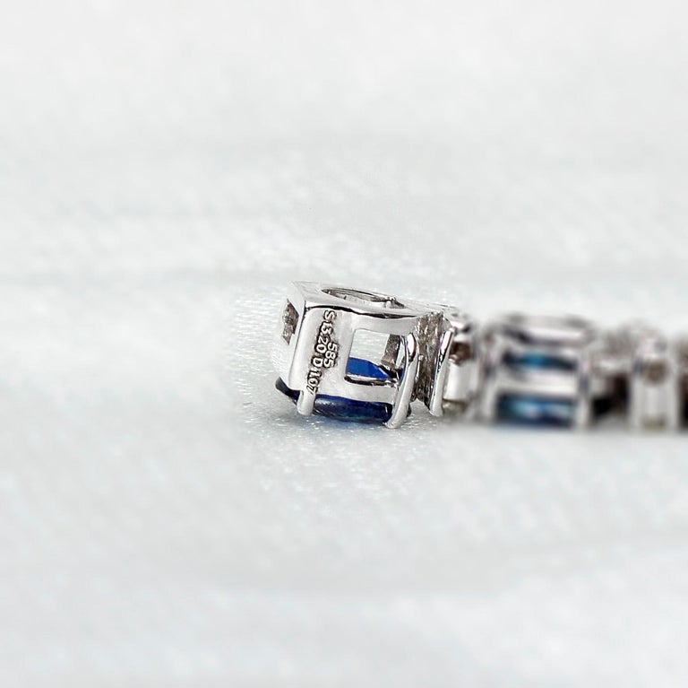 IGI 14k 13.20 Carat Blue Sapphire&Diamond Antique Art Deco Style Tennis