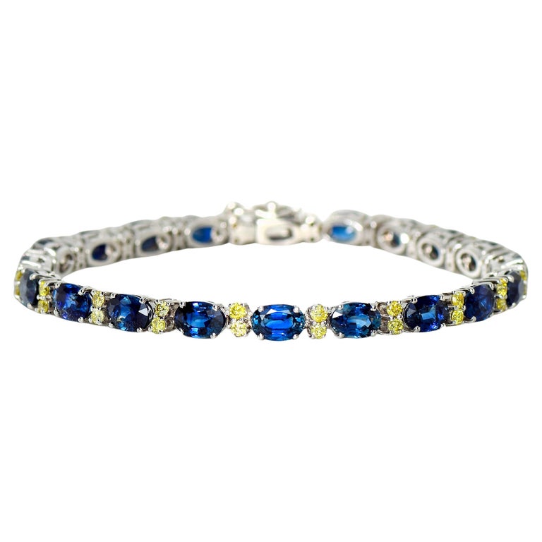 IGI 14k 13.20 Carat Blue Sapphire&Diamond Antique Art Deco Style Tennis