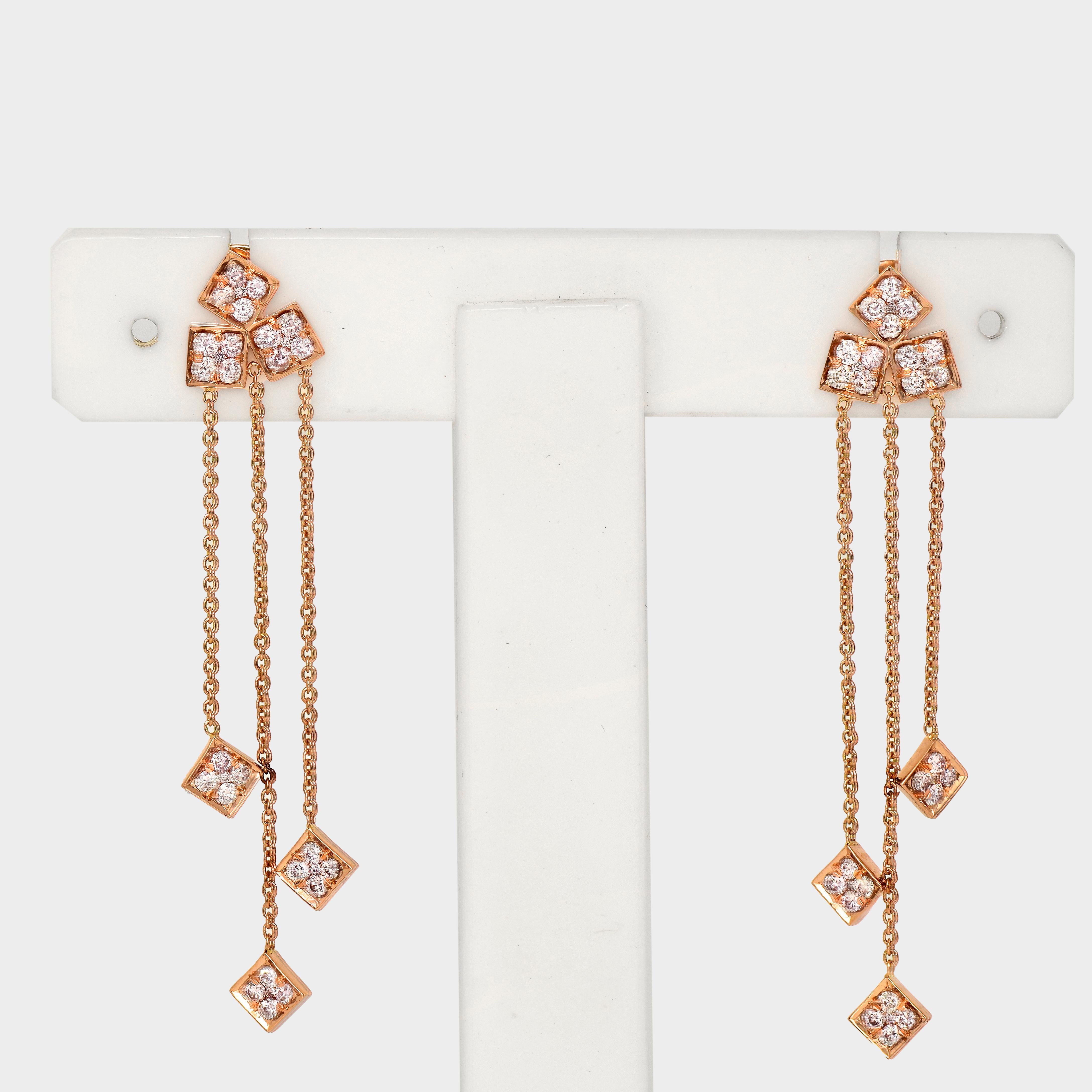 Contemporary IGI 14K 1.33 ct Natural Pink Diamonds Art Deco Design Stud Earrings For Sale
