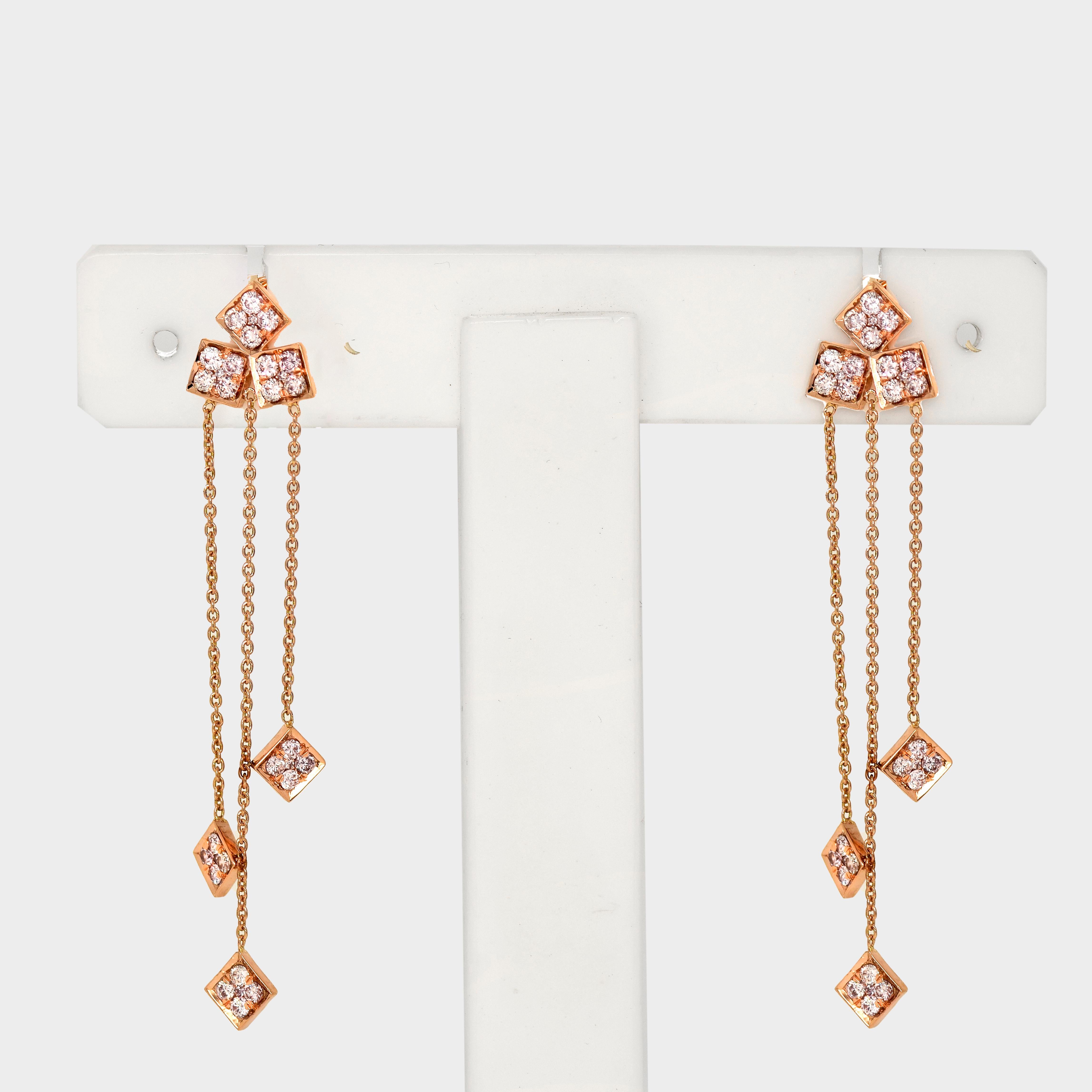 Round Cut IGI 14K 1.33 ct Natural Pink Diamonds Art Deco Design Stud Earrings For Sale