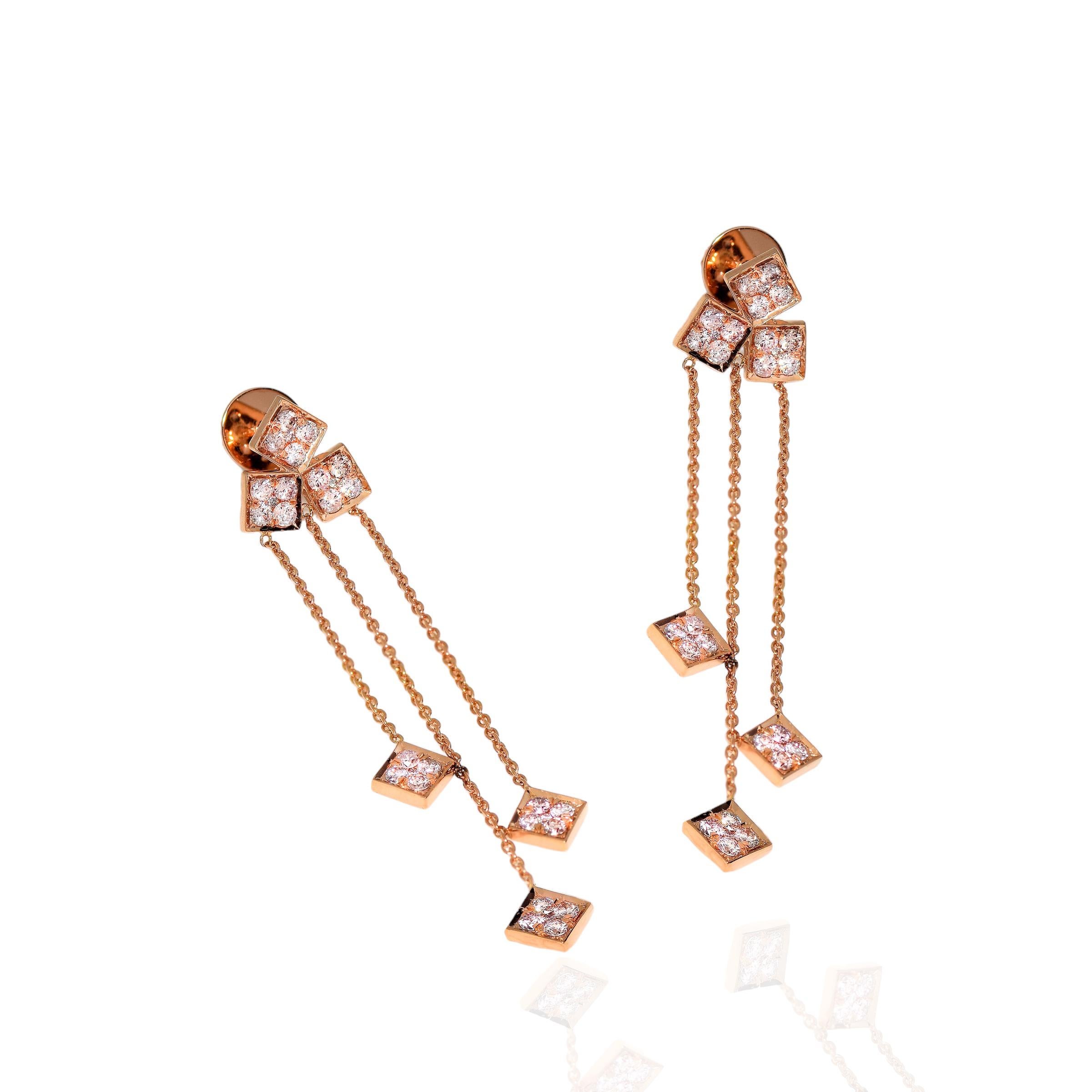 Women's IGI 14K 1.33 ct Natural Pink Diamonds Art Deco Design Stud Earrings For Sale