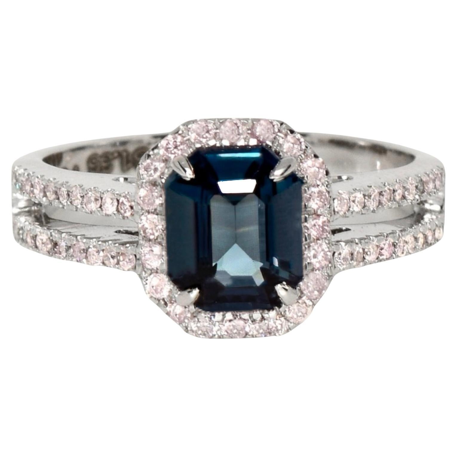 IGI 14K 1.33 Ct Titan Spinel&Pink Diamonds Antique Engagement Ring