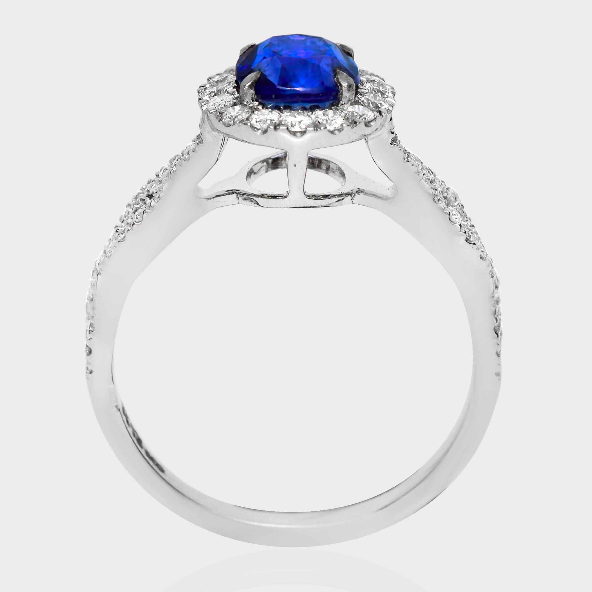 Anello di fidanzamento IGI 14K 1,35 ct naturale Sri Lanka Vivid Diamonds e Zaffiro Blu In condizioni Nuovo in vendita a Kaohsiung City, TW