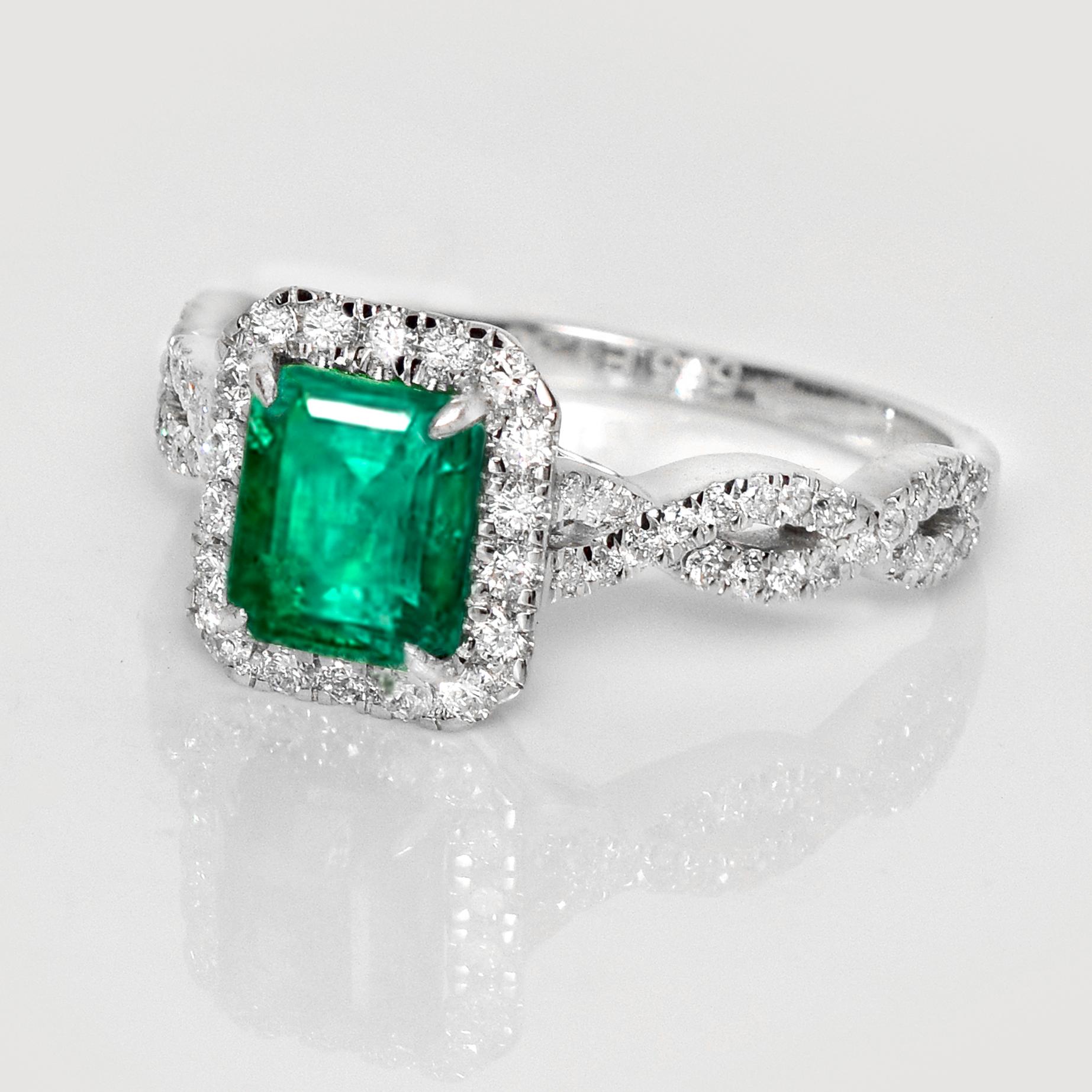 Contemporain IGI 14K 1.38 Ct Natural Emerald&Diamonds Antique Engagement Ring en vente