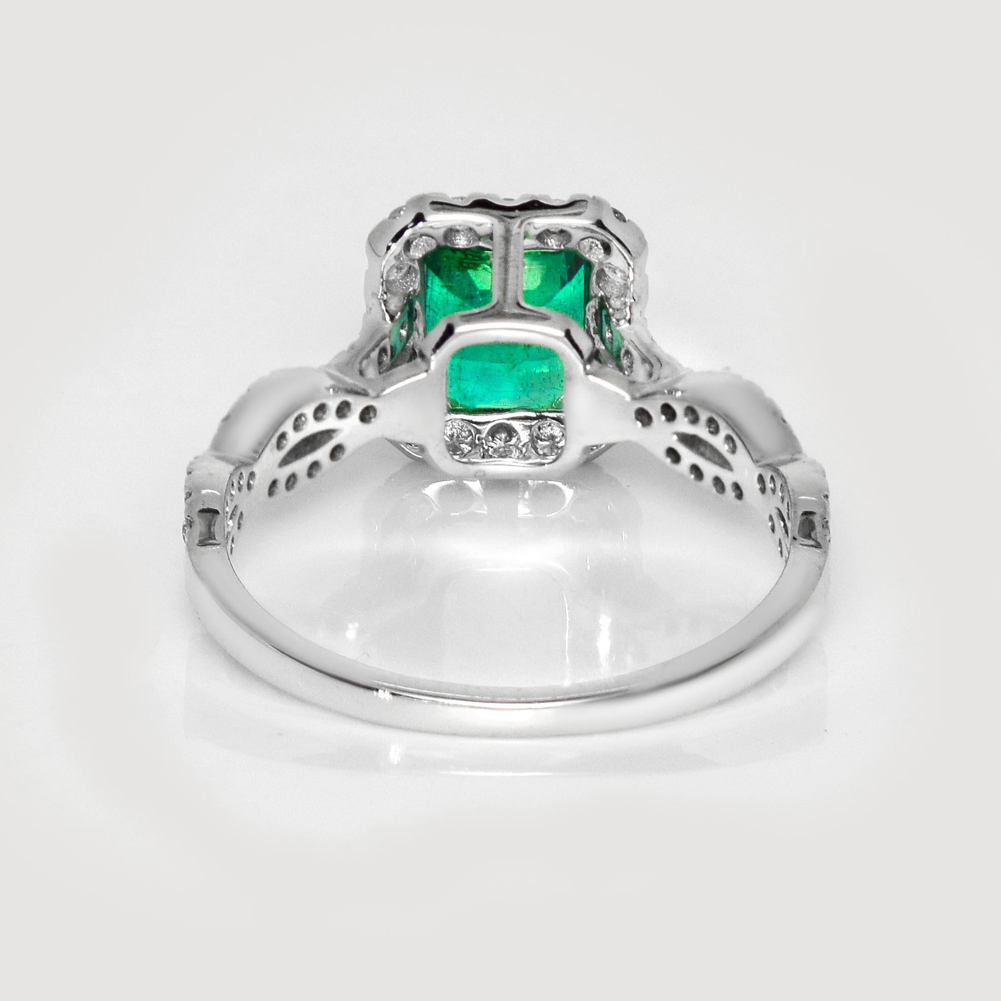IGI 14K 1.38 Ct Natural Emerald&Diamonds Antique Engagement Ring en vente 1