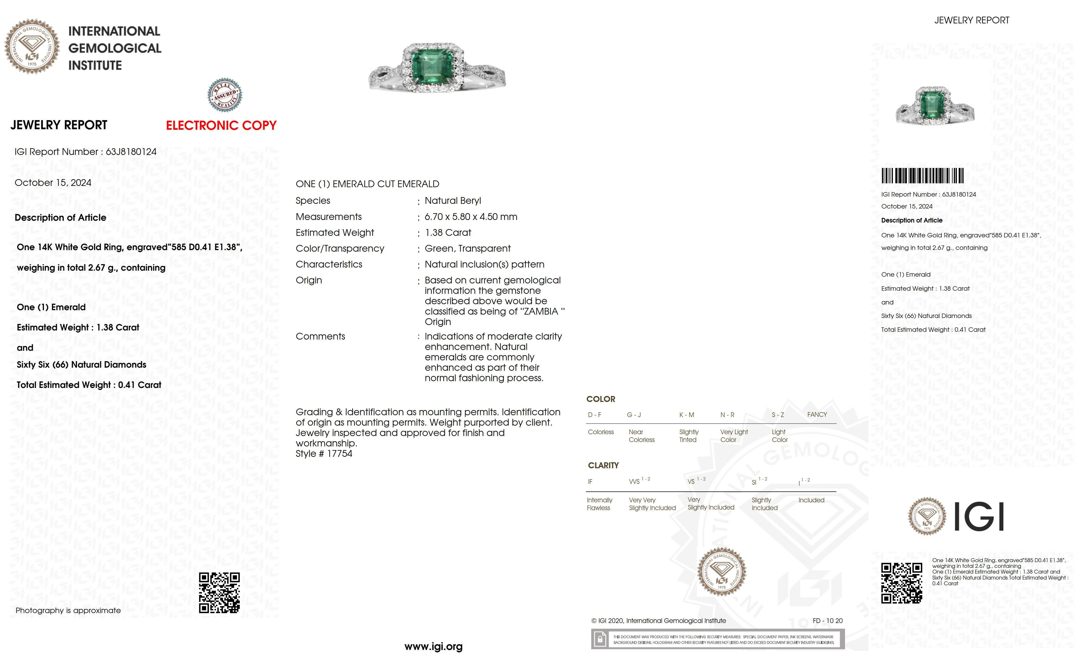 IGI 14K 1.38 Ct Natural Emerald&Diamonds Antique Engagement Ring en vente 2