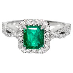 IGI 14K 1.38 Ct Natural Emerald&Diamonds Antique Engagement Ring