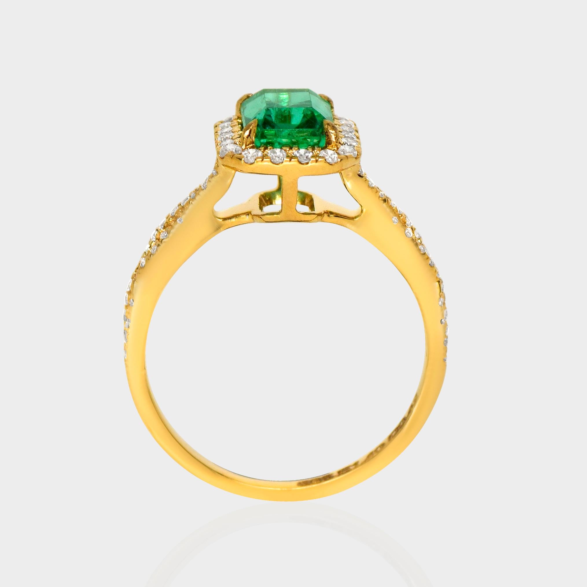 IGI 14K 1.40 Ct Natural Emerald&Diamonds Antique Engagement Ring In New Condition For Sale In Kaohsiung City, TW