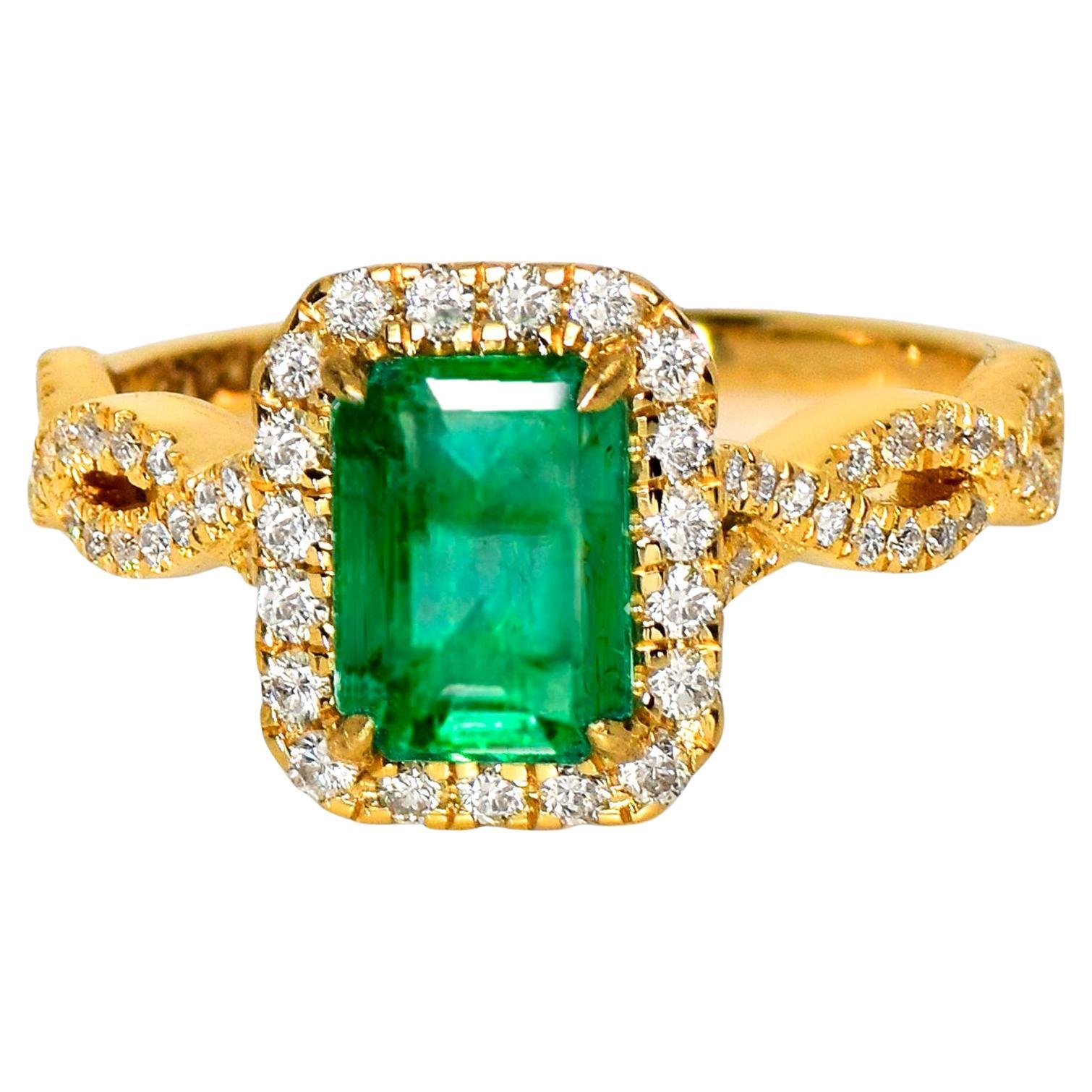 IGI 14K 1.40 Ct Natural Emerald&Diamonds Antique Engagement Ring