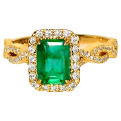 IGI 14K 1.40 Ct Esmeralda Natural&Diamantes Anillo de Compromiso Antiguo