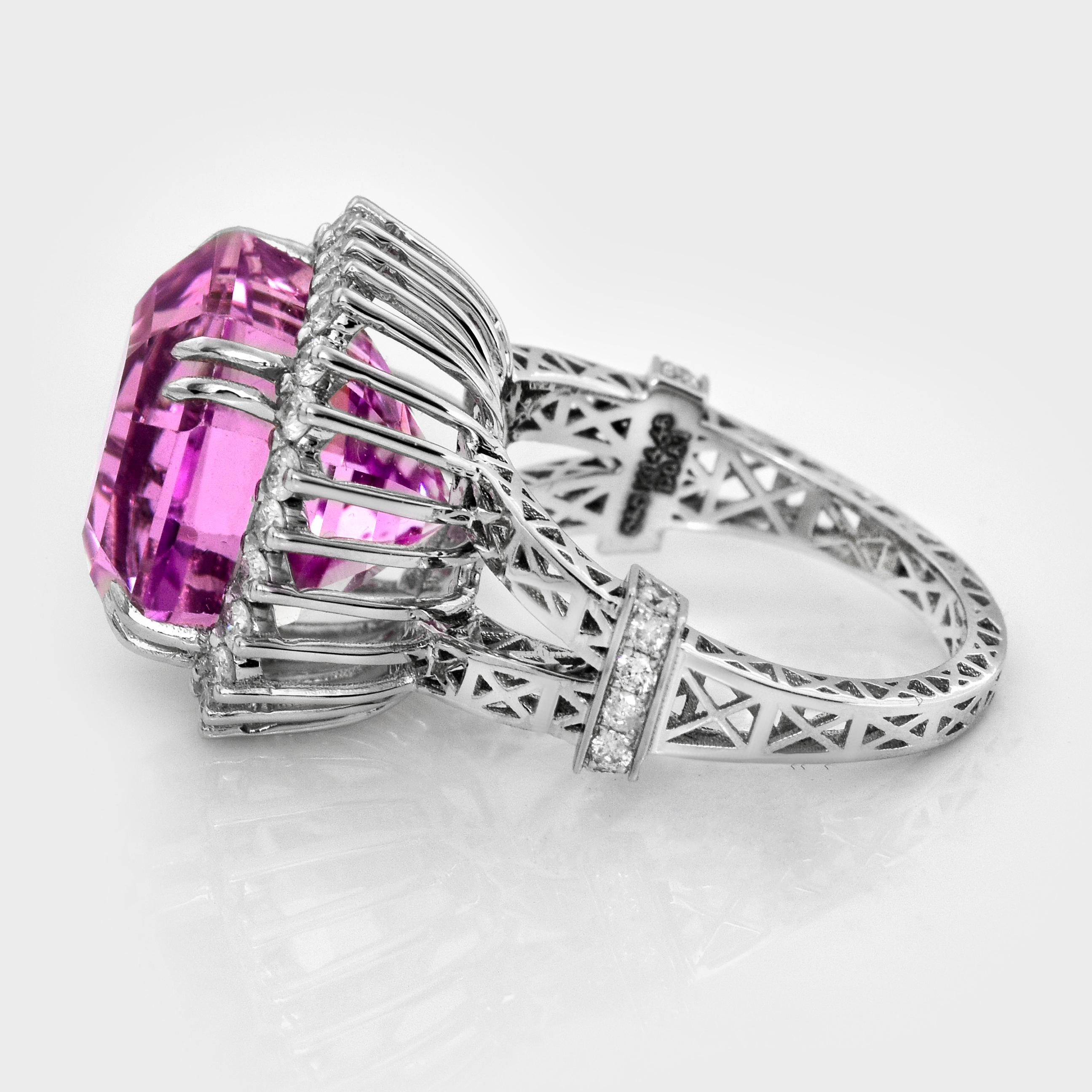 Taglio cuscino Anello di fidanzamento IGI 14K 14,48 ct Kunzite&Diamante Arte Antiques in vendita