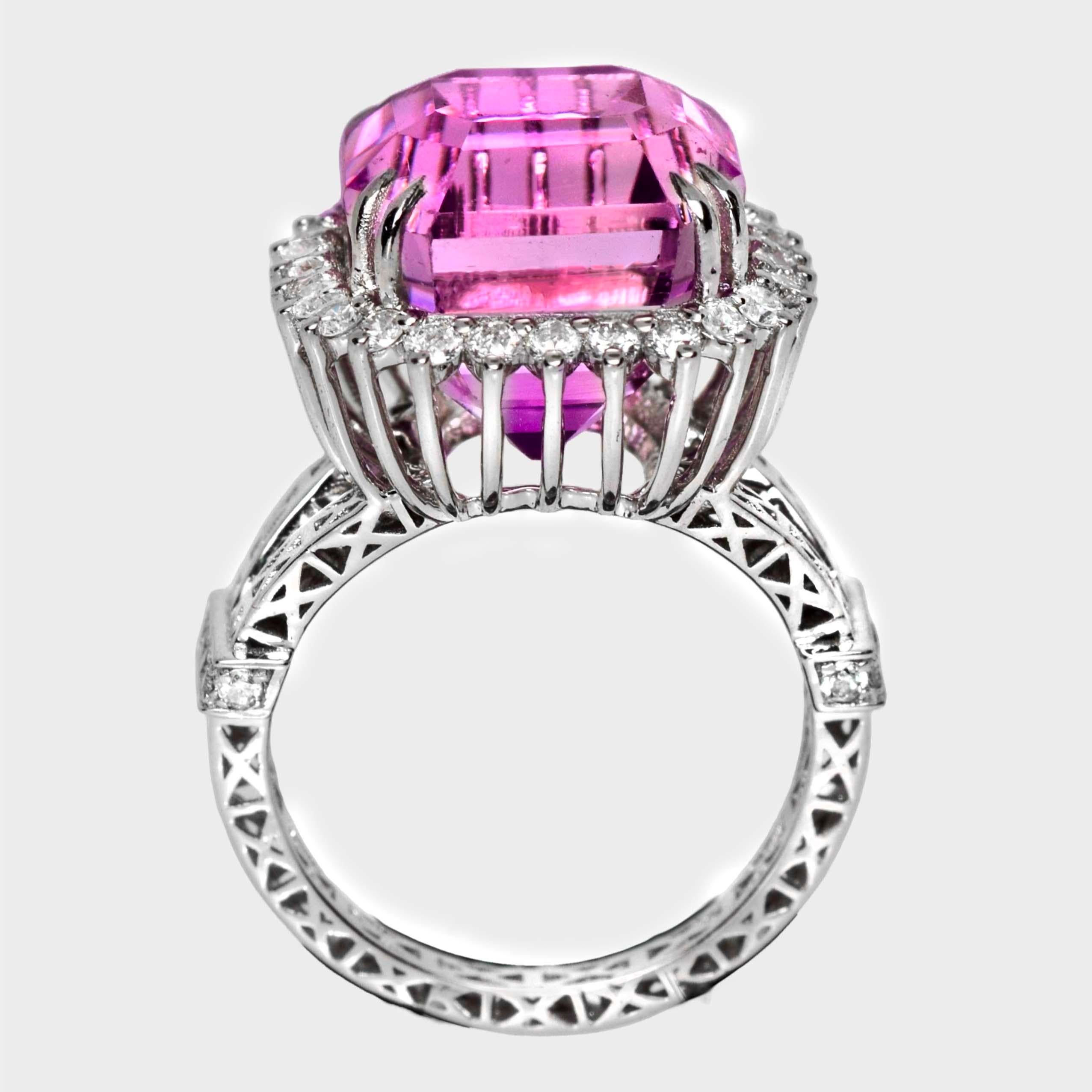 Anello di fidanzamento IGI 14K 14,48 ct Kunzite&Diamante Arte Antiques in vendita 1