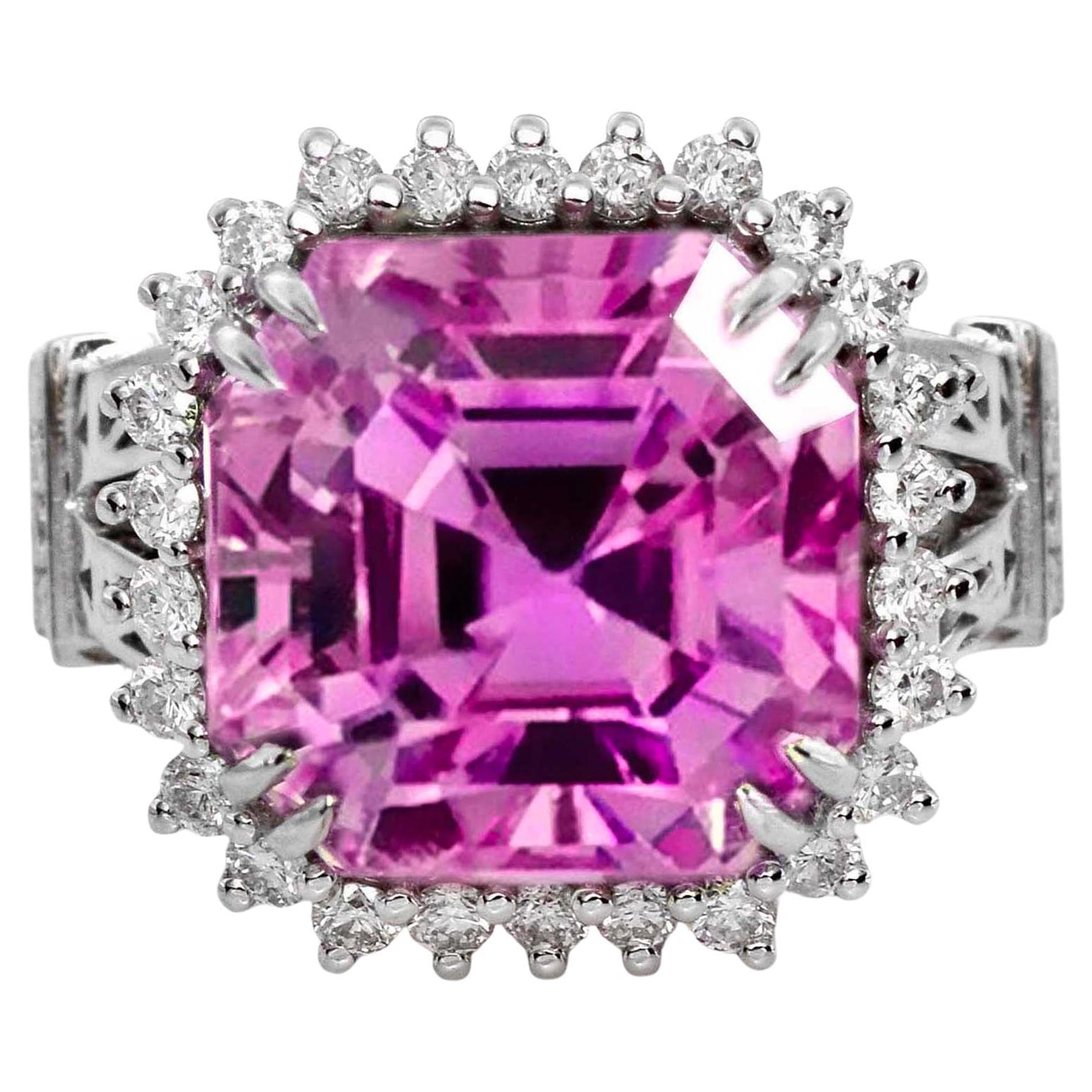 IGI 14K 14.48 ct Kunzite&Diamond Antique Art Deco Engagement Ring