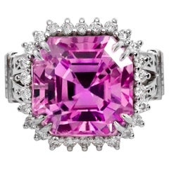 IGI 14K 14,48 ct Kunzita&Diamante Anillo de compromiso Art Decó antiguo