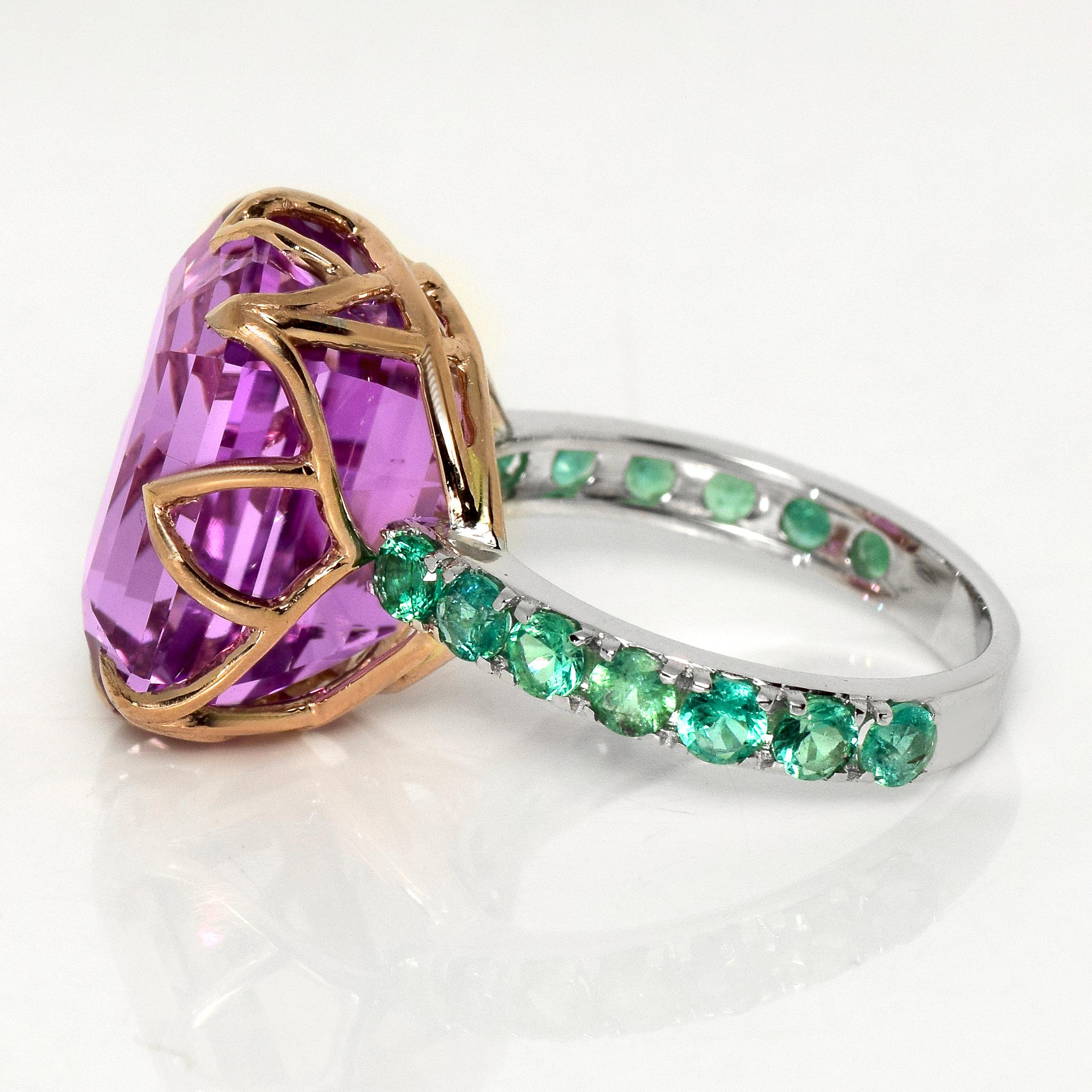 De las mujeres IGI 14K 14,61 ct Rosa Kunzita&Emeraldas Anillo de Cóctel Art Decó en venta
