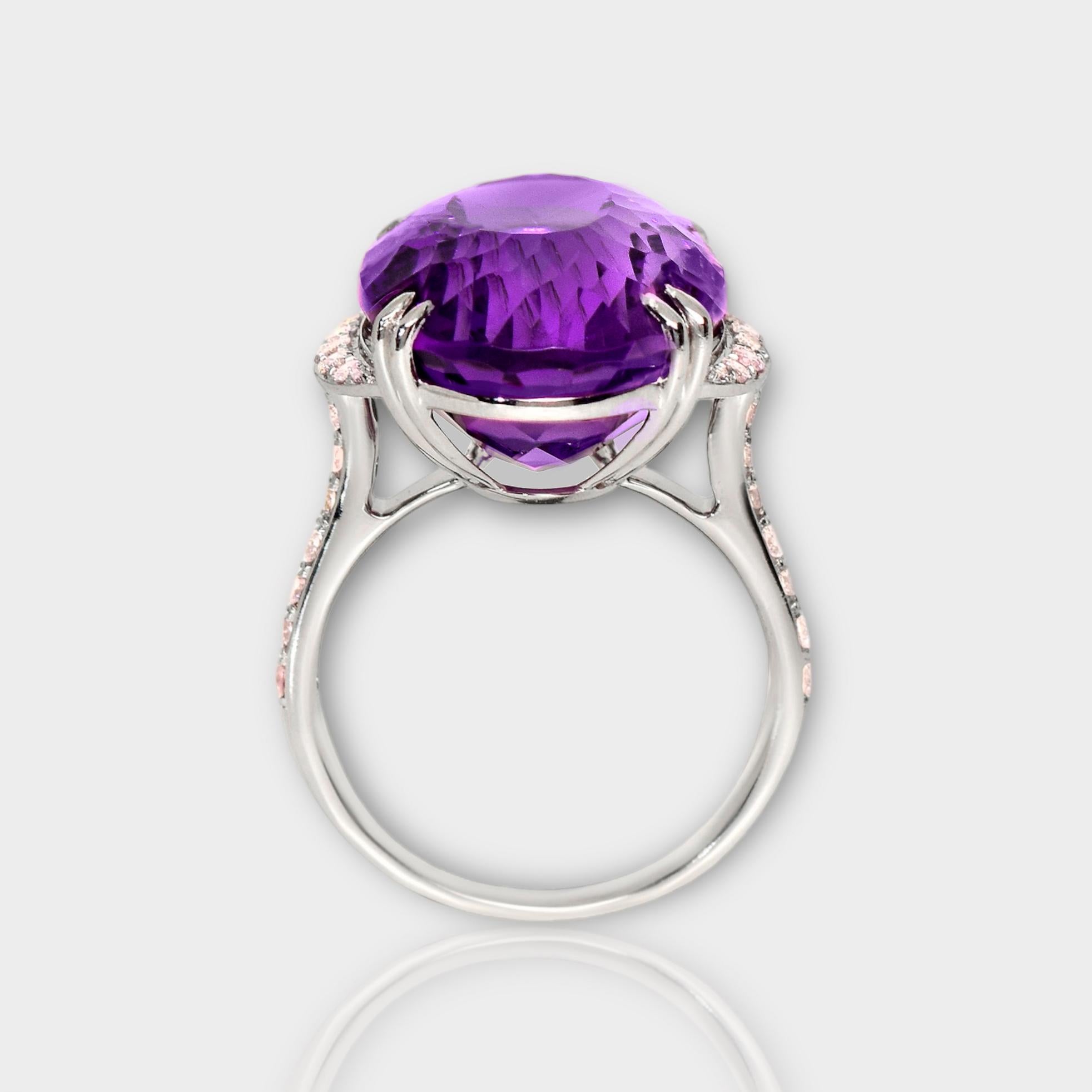 IGI 15.44 Ct 14K White Gold Amethyst&0.41 Ct Pink Diamond Engagement Ring In New Condition In Kaohsiung City, TW