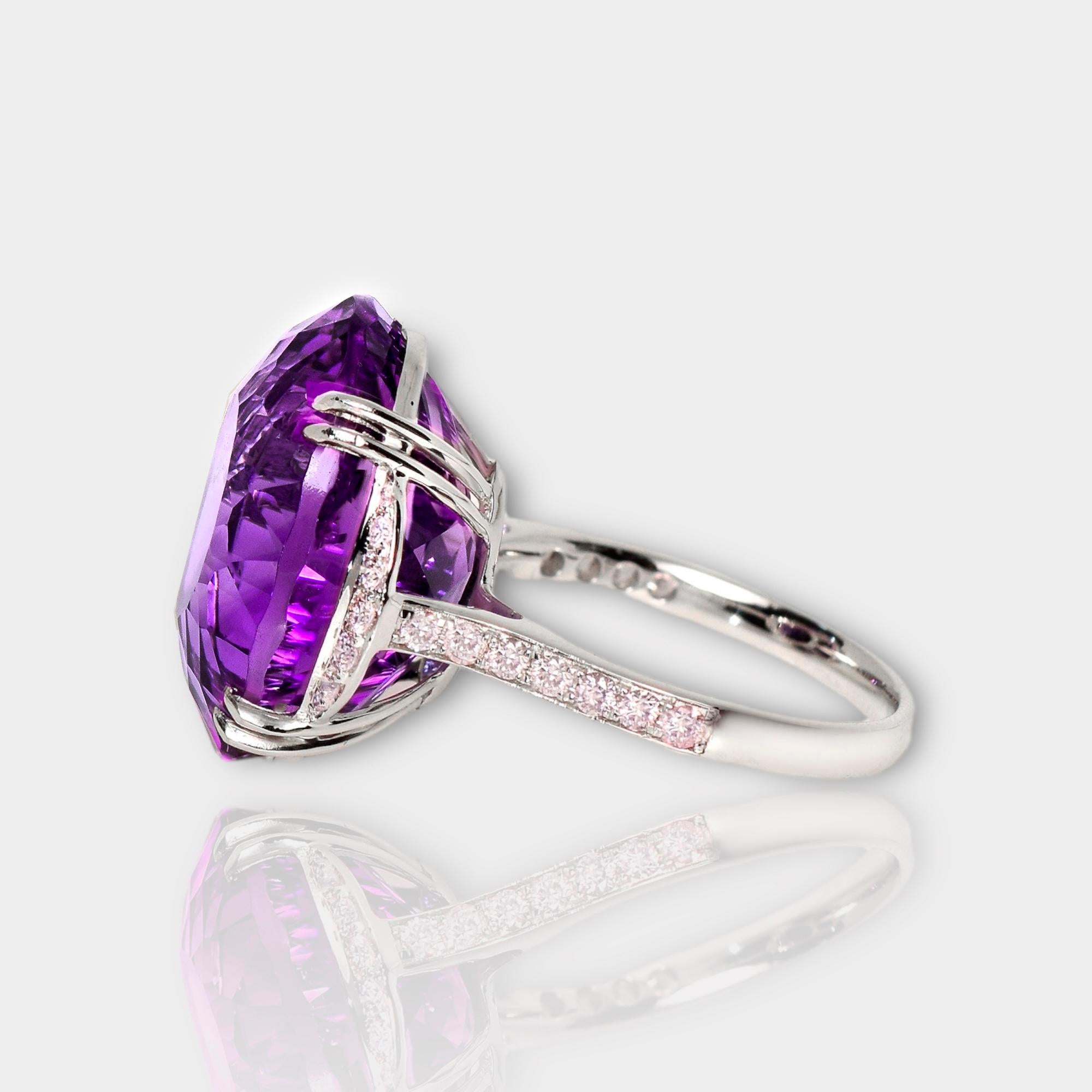 Women's IGI 15.44 Ct 14K White Gold Amethyst&0.41 Ct Pink Diamond Engagement Ring